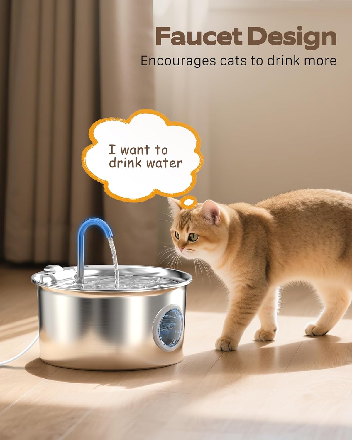 Cat Water Fountain Stainless Steel: Cat Fountain for Drinking - 88oz/2.6L Pet Water Fountain for Cats Indoor - Quiet Cats Water Bowl Dispenser - Pets Feeding & Watering Supplies - for Small Animals - Image 7