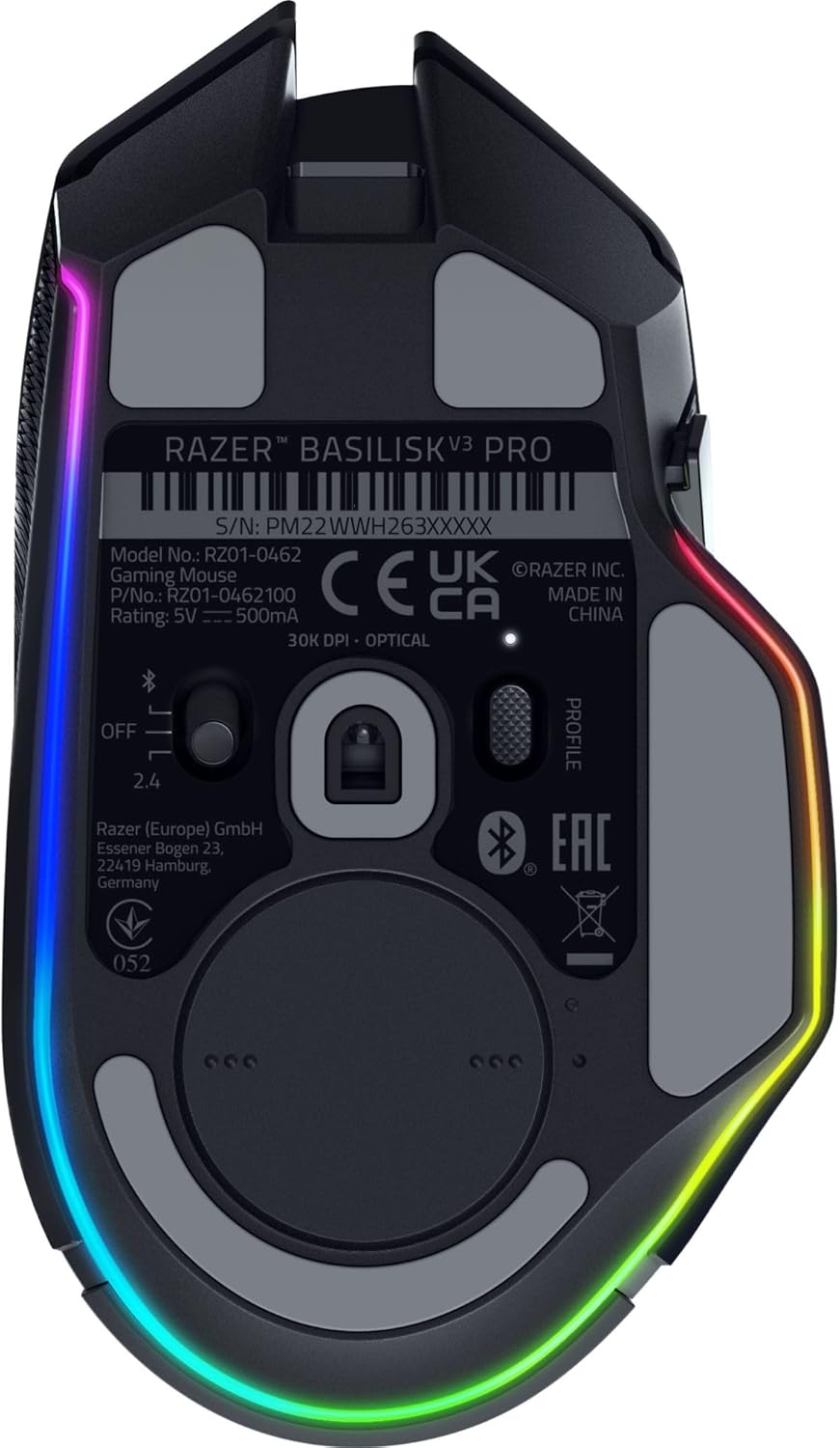 Razer Basilisk V3 Pro Wireless Gaming Mouse: HyperScroll Tilt Wheel - 30K DPI Optical Sensor - Gen-3 Optical Switches - 13-Zone Chroma RGB - 13 Programmable Controls - 3 Connection Modes - Black - Image 9