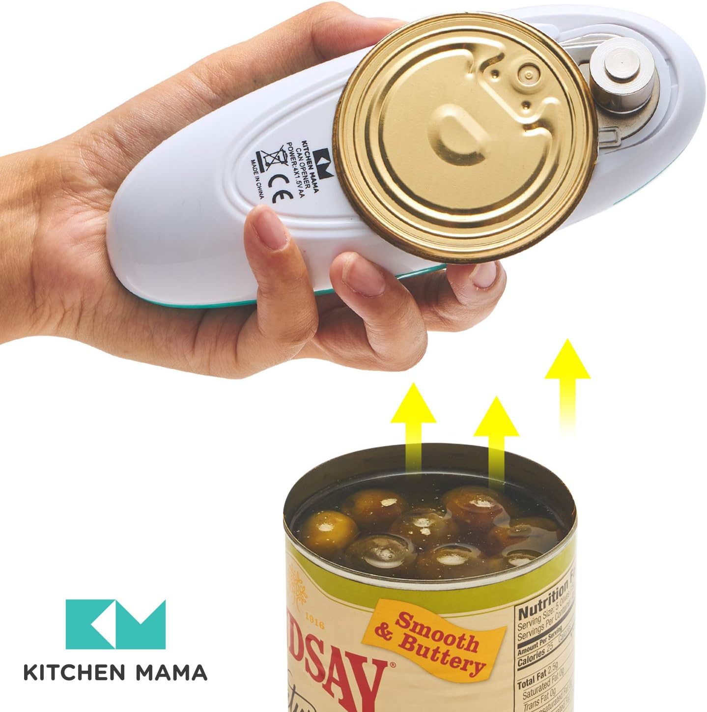 Kitchen Mama Auto Electric Can Opener: Open Your Cans with A Simple Press of Button - Automatic, Hands Free, Smooth Edge, Food-Safe, Battery Operated, YES YOU CAN (Teal) - Image 6