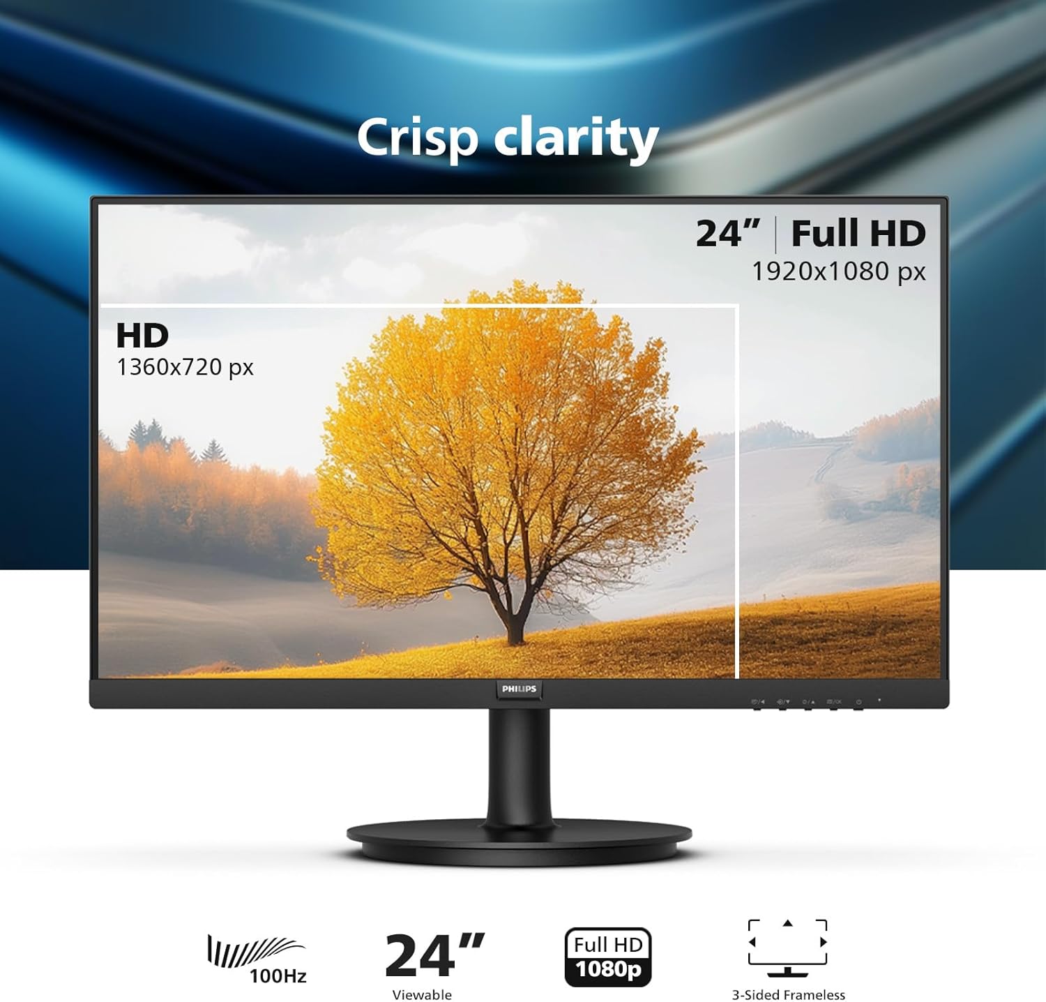 Philips New 24 inch Frameless Full HD (1920 x 1080) 100Hz Monitor, VESA, HDMI x1, VGA Port x1, Eye Care, 4 Year Advance Replacement Warranty, 241V8LB, Black - Image 2