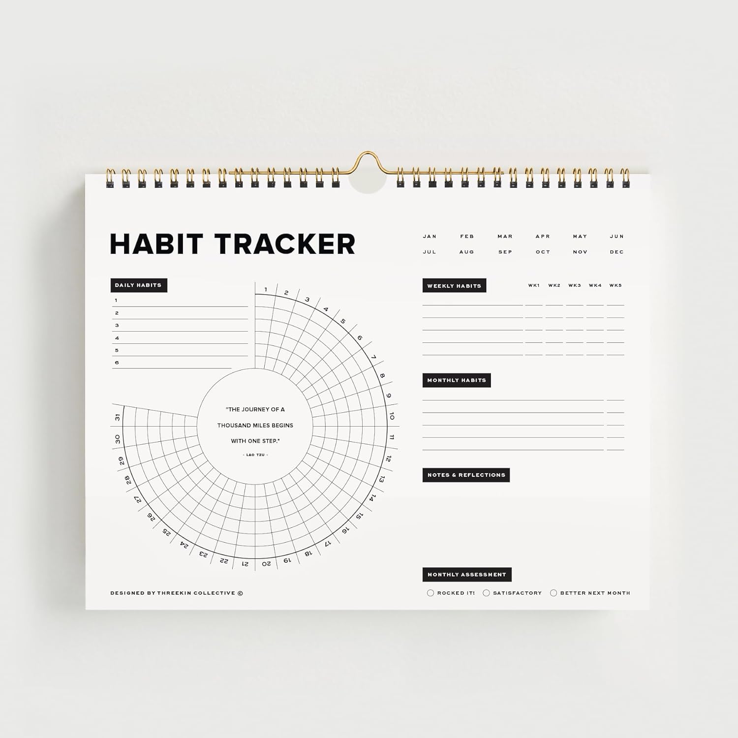 Stay on Track Habit Tracker Wall Calendar – Daily, Weekly & Monthly Habit Journal for Goal Setting & Productivity – Undated Spiral Planner by ThreeKin Collective - Image 3