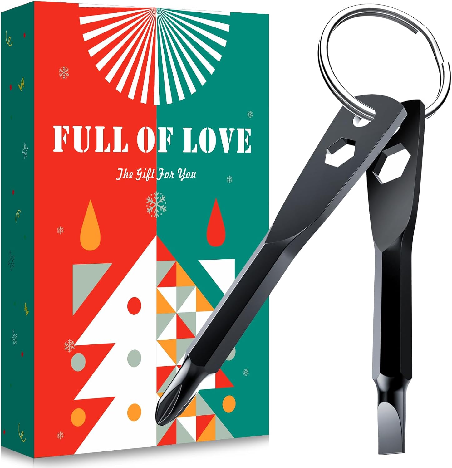 Father's Day Gifts from Daughter Wife Son,KUSONKEY Keychain Screwdriver Tool Gifts Stocking Stuffers for Men, 4-in-1 Screwdriver Bit with Phillips,Slotted and Hex Wrench Cool Gadgets for Husband,Dad