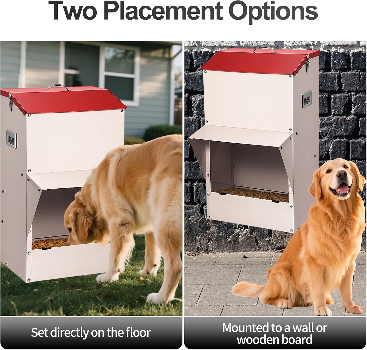 Outdoor Gravity Dog Feeder, 50 lb Large Capacity Automatic Dog Food Dispenser, Heavy Steel Weather-Resistant Pet Feeder with Clear Viewing Door, Wall or Ground Mount for Large Dogs - Image 9