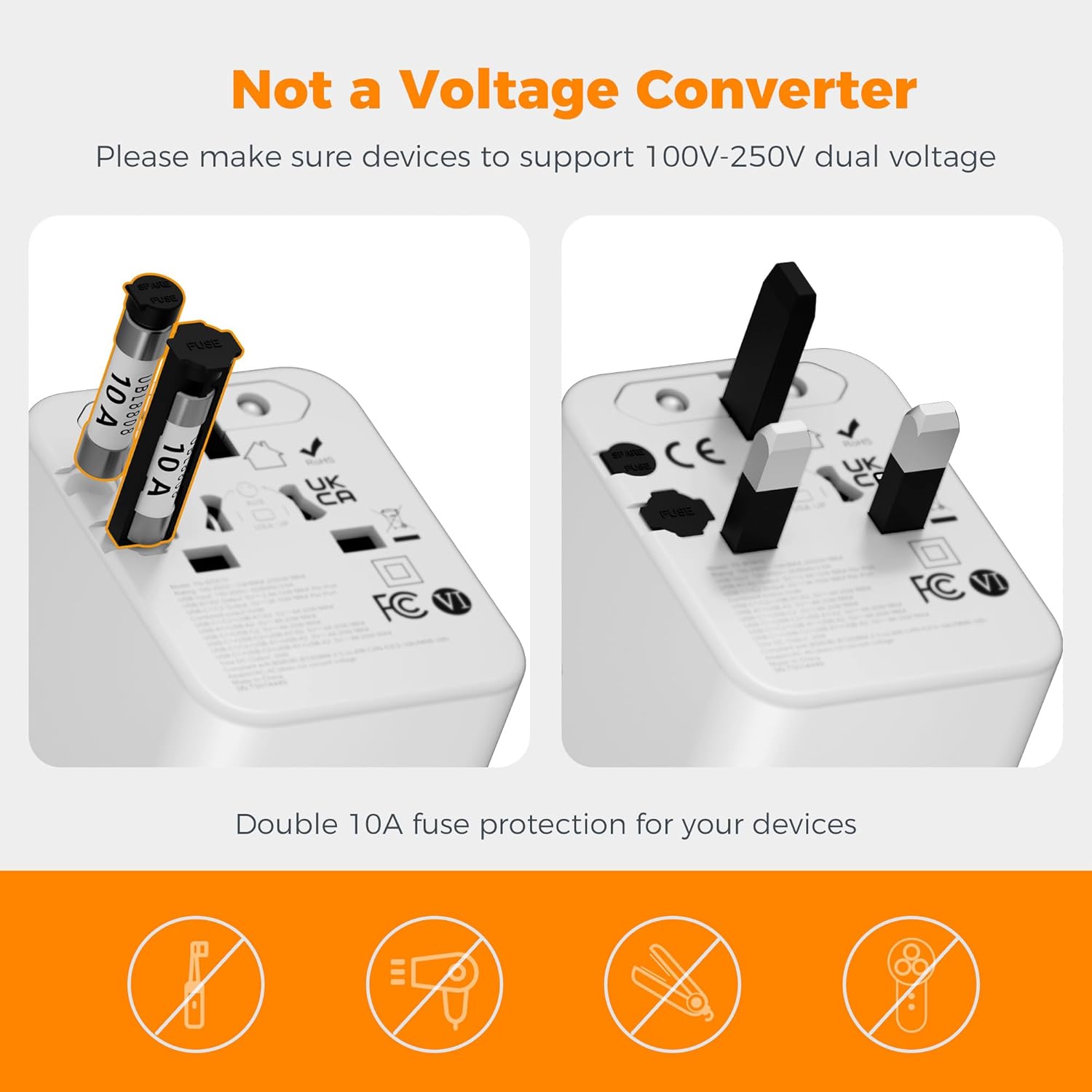 TESSAN Universal Travel Adapter, International Power Adapter with 2 USB C 2 USB A Ports, Travel Plug Adaptor Worldwide for US to Europe UK Italy Ireland Australia France Germany(Type C G A I) - Image 6