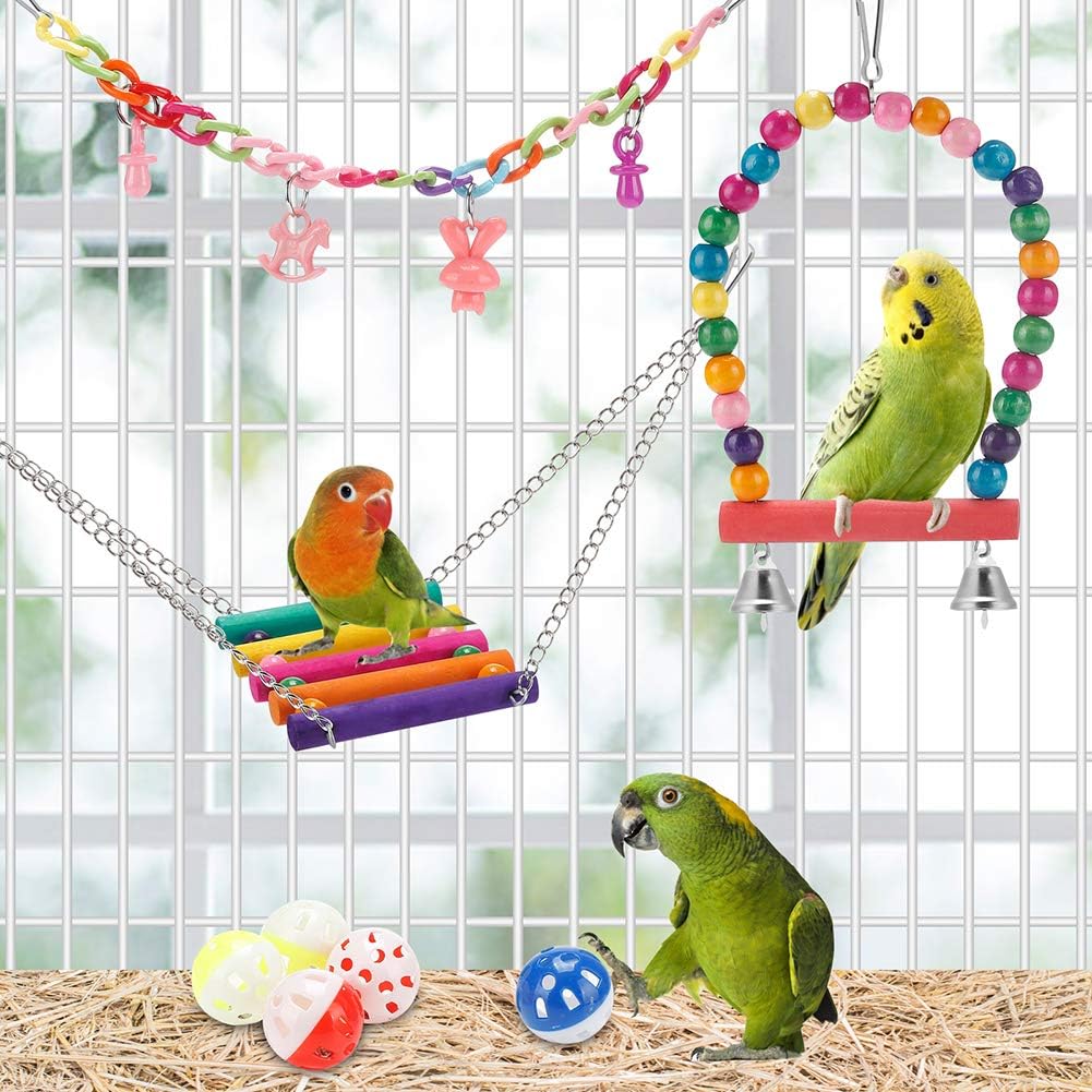 Swing Hanging Standing Chewing Toy Hammock Climbing Ladder, Cage Colorful Toys Suitable for Budgerigar, Parakeet, Conure, Cockatiel, Mynah, Love Birds, Finches - Image 5