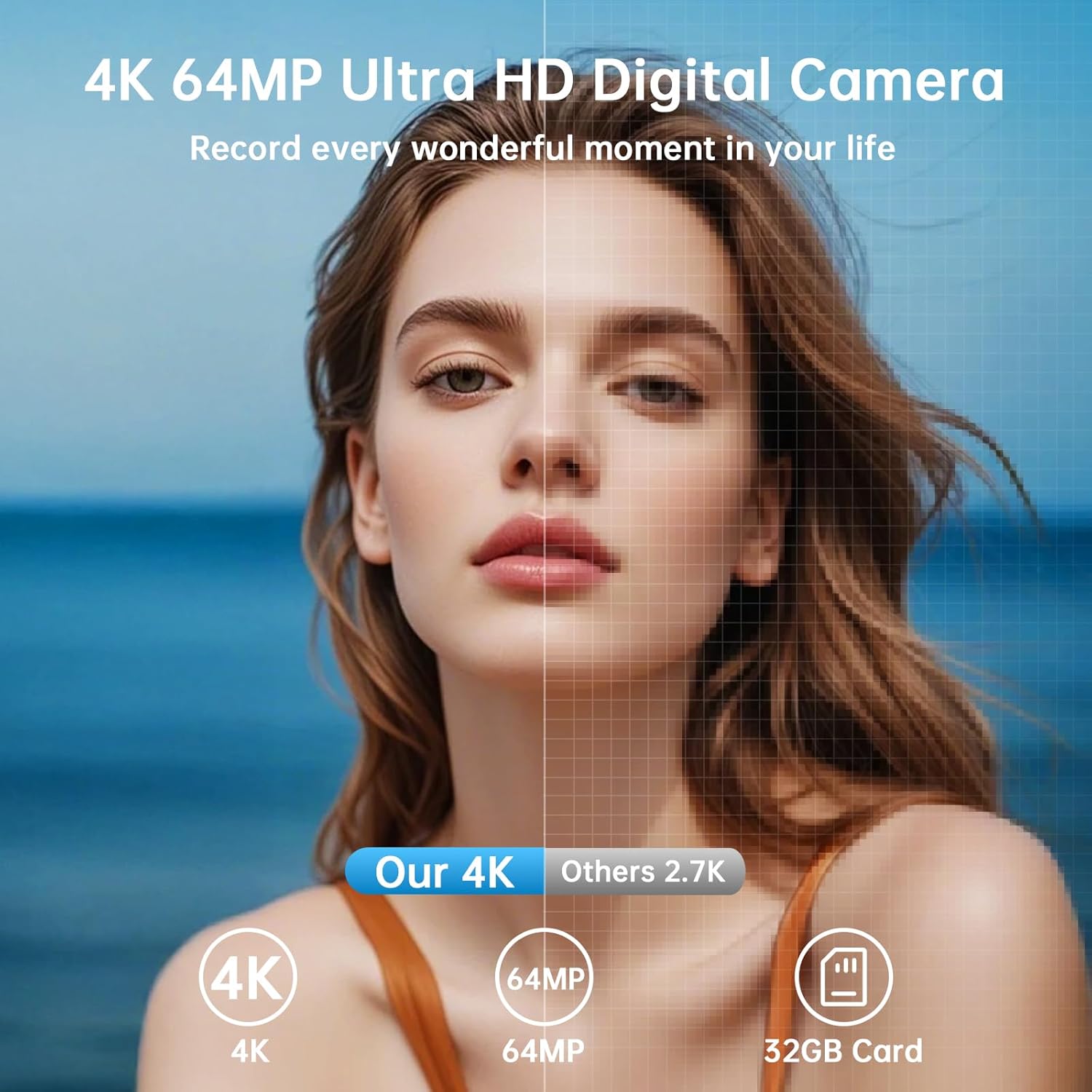 4K Digital Camera for Photography with WiFi, 2025 Latest Auto-Focus Vlogging Camera for YouTube Video 3'' 180° Flip Screen Travel Cameras 16X Zoom Anti-Shake 4K Cameras with SD Card, 2 Batteries - Image 2