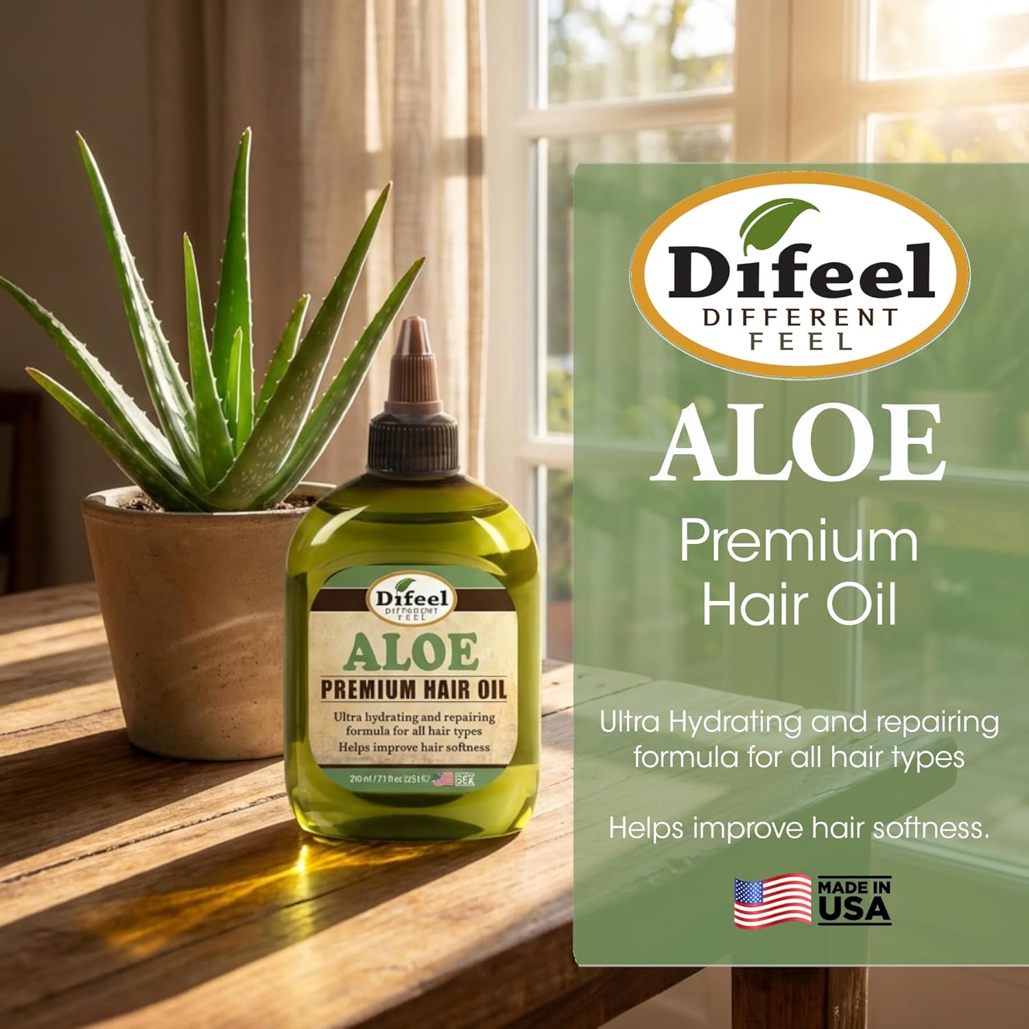 Difeel Aloe Premium Hair Oil 7.1 Ounces - Ultra Hydrating Aloe Vera Hair Oil for Natural Hair, Ideal for All Hair Types, Improves Softness, Smoothness & Shine - Image 3