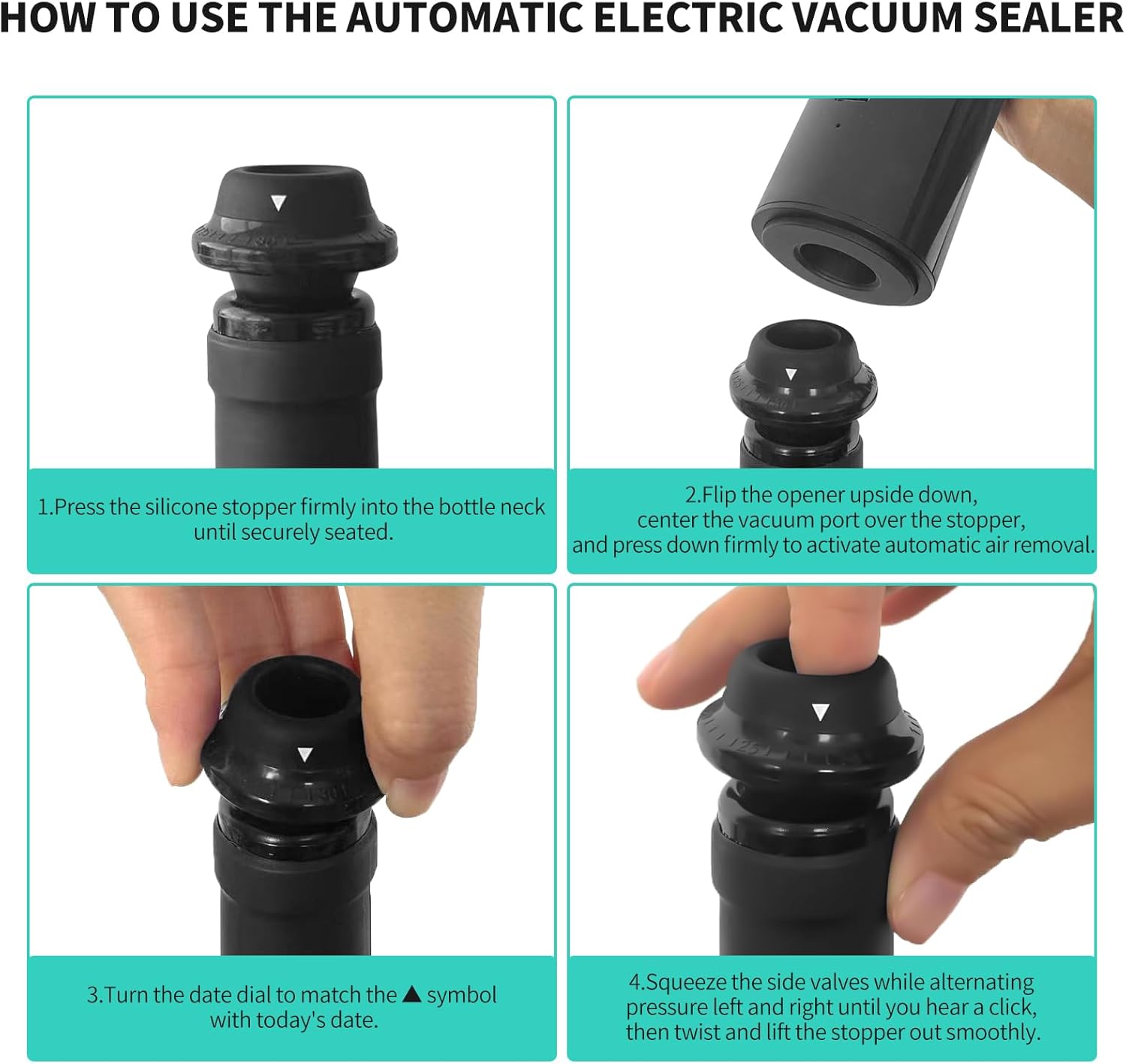 CIRCLE JOY Rechargeable Wine Opener Electric Wine Bottle Opener 7-in-1 Wine Gift Set with Electric Vacuum Pump, Charging Station, Foil Cutter, Wine Aerator Pourer and 2 Wine Stoppers - Image 6