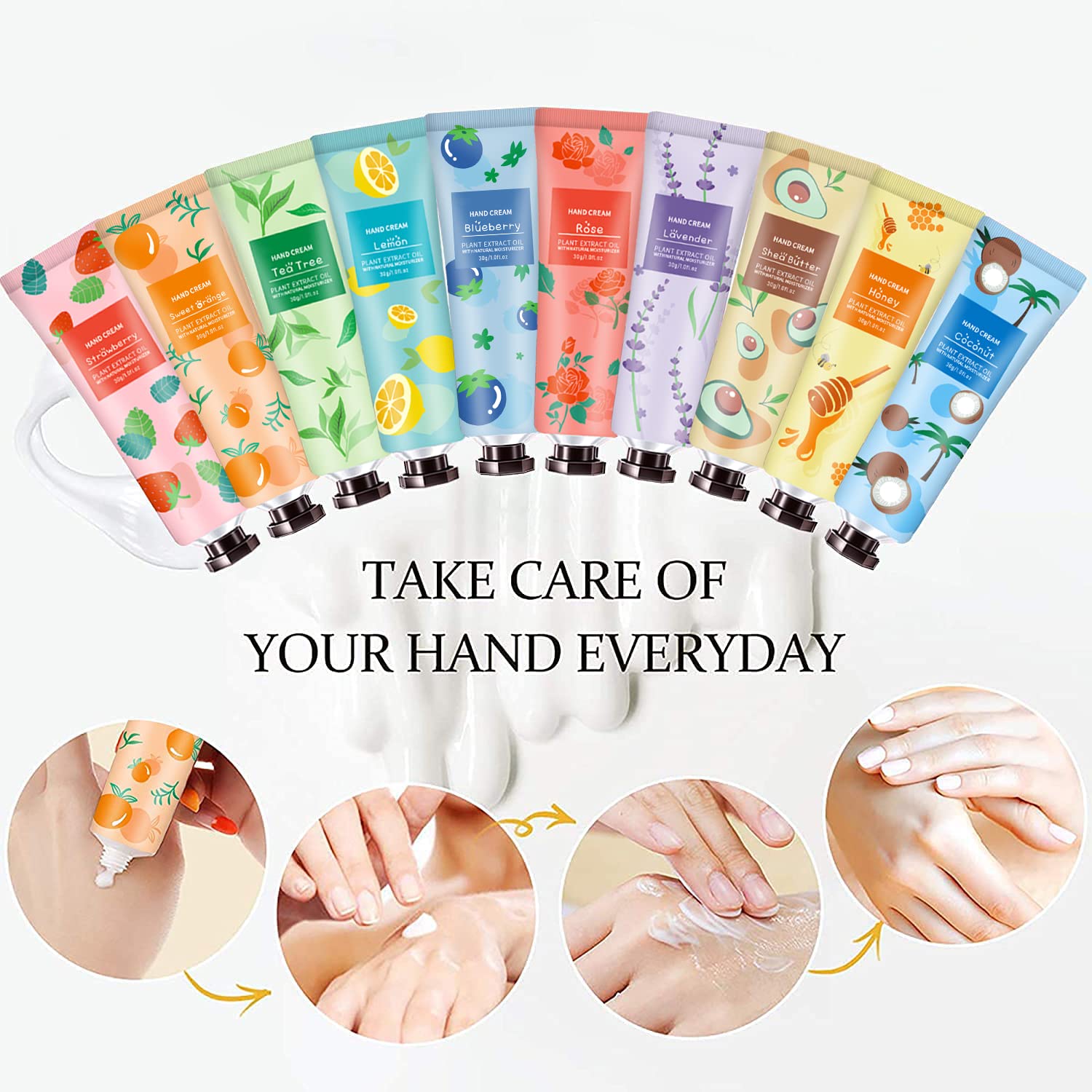 10 Pack Hand Cream for Dry Cracked Hands,Easter Basket Stuffers,Gifts for Women,Girls,Mothers Day Gifts,Teacher Appreciation Gifts,Natural Plant Fragrance Mini Hand Lotion Moisturizing Hand Care Cream - Image 7