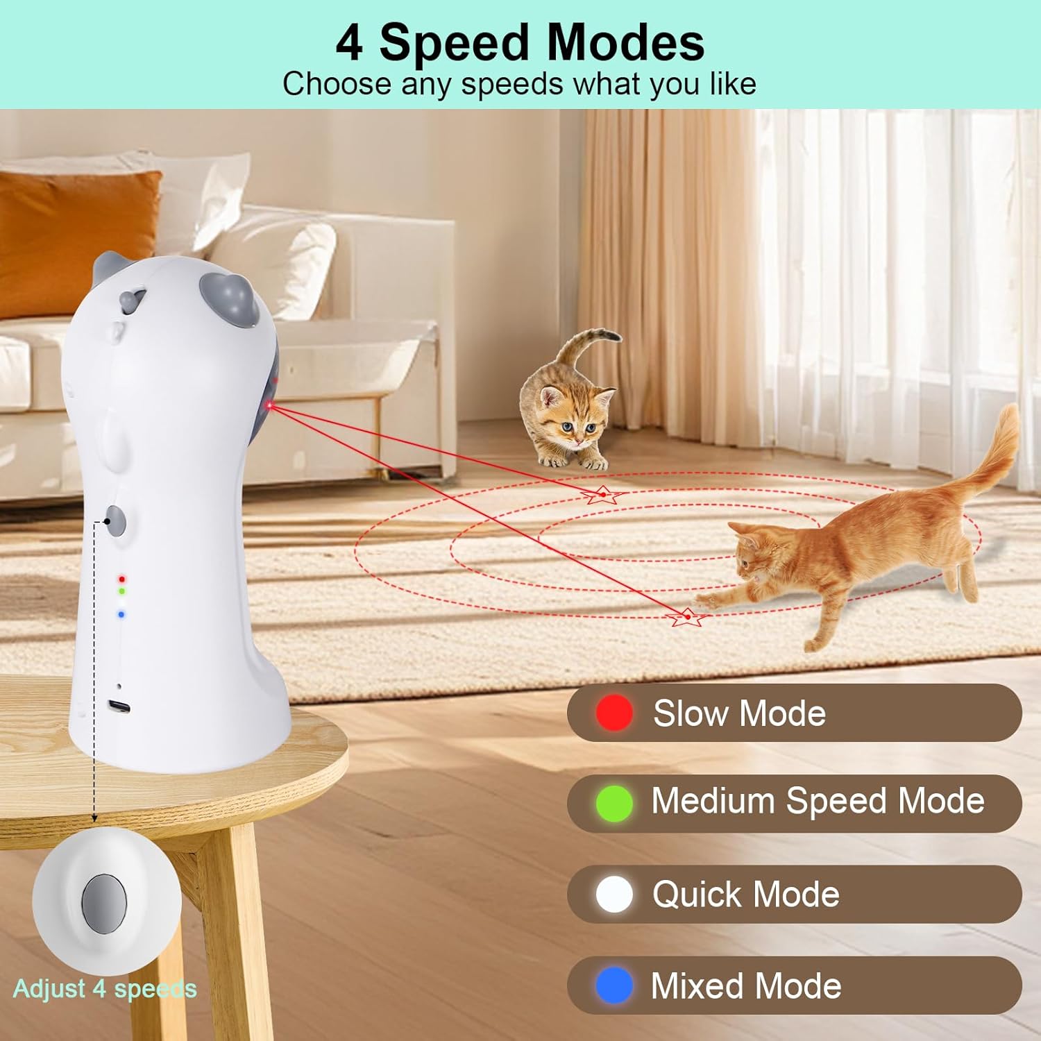 TBTeek Cat Toy, Automatic Motion-Activated, 5 Fun Patterns, 4 Speed Modes, Adjustable Light Angles, Random Rotating Trajectory, Rechargeable - Image 5