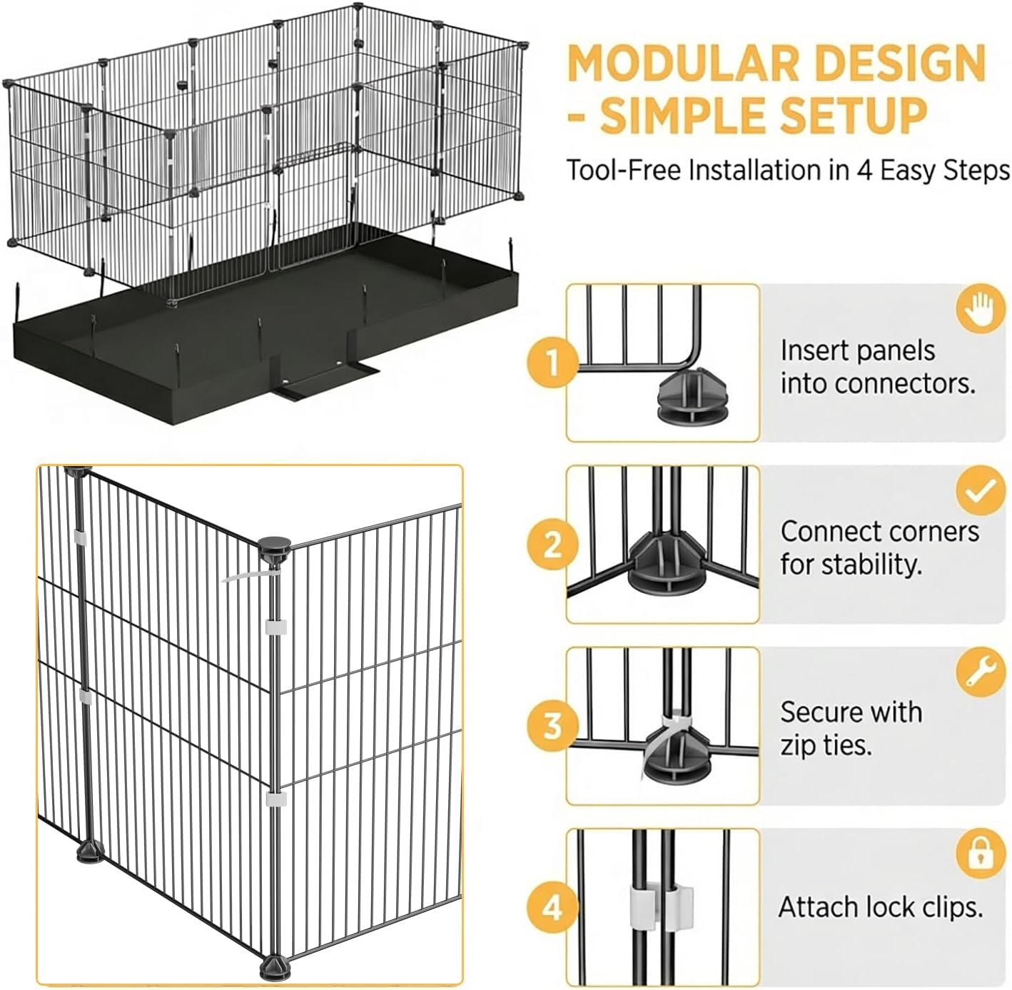 Guinea Pig Cages DIY Small Animal Playpen with Waterproof Liner, Expandable Cage for Guinea Pigs, Metal Wire Yard Fence Rabbit Cage - Image 5