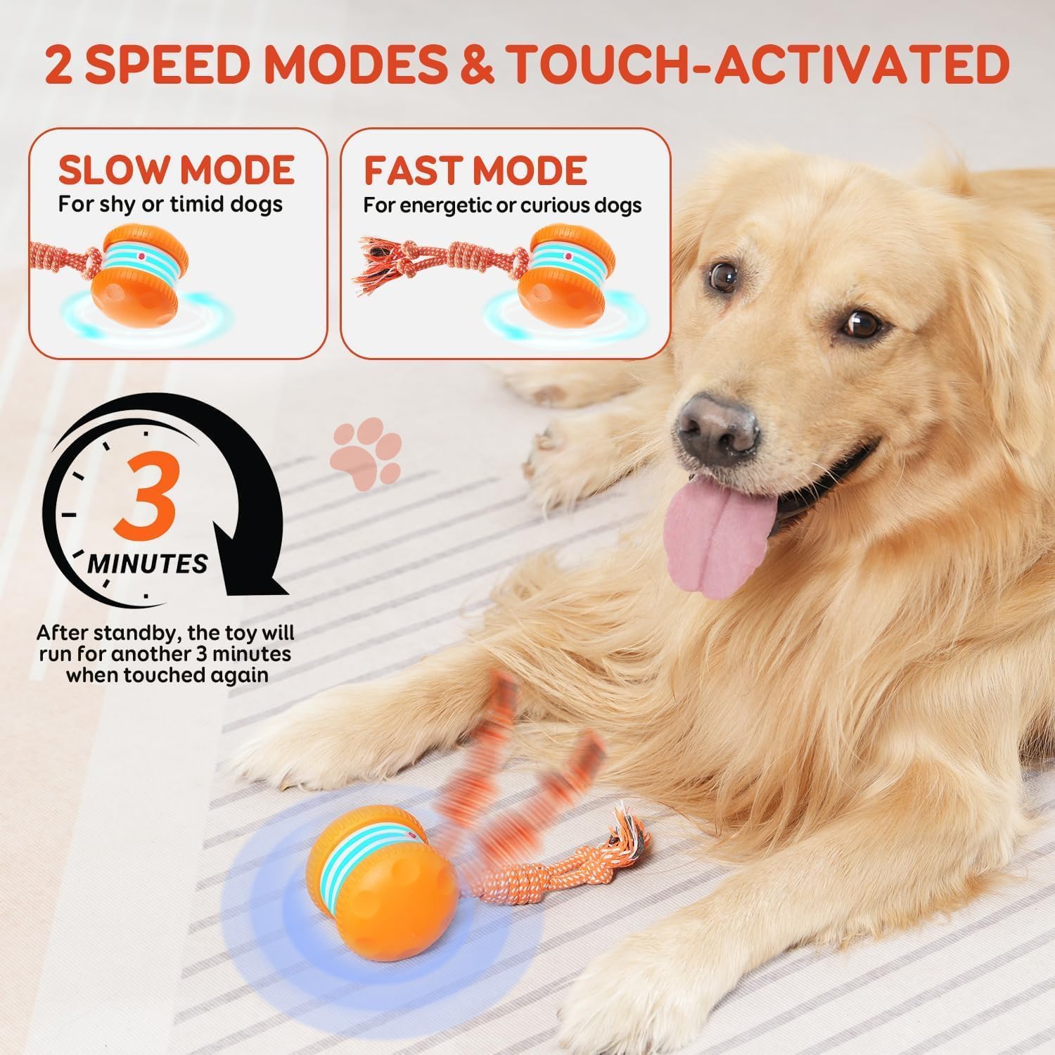 Interactive Dog Toys, Random Path Electric Automatic Moving and Rolling Dogs Toy with Rope for Small Medium Large Dogs, Motion-Activated Dog Stimulation Toy for Boredom Relief (Orange) - Image 4