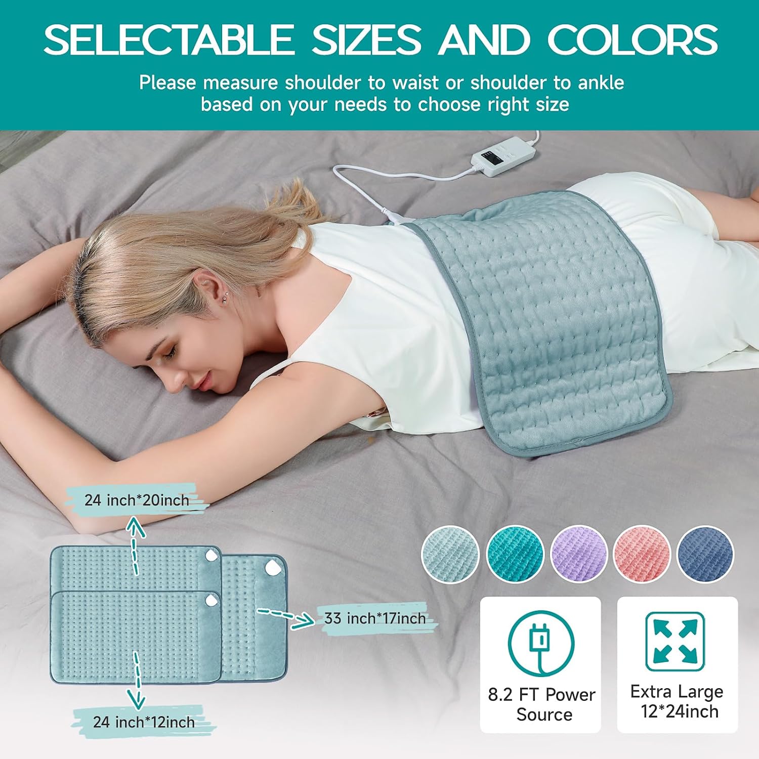 Heating Pad for Period Cramps, Heating Pad for Back/Neck/Shoulder Muscle Pain, 6 Heating&4 Timer Setting, Auto Shut Off, Dry/Moist Heat & Machine Washable, Gray Birthday Christmas Gifts for Women Mom - Image 7