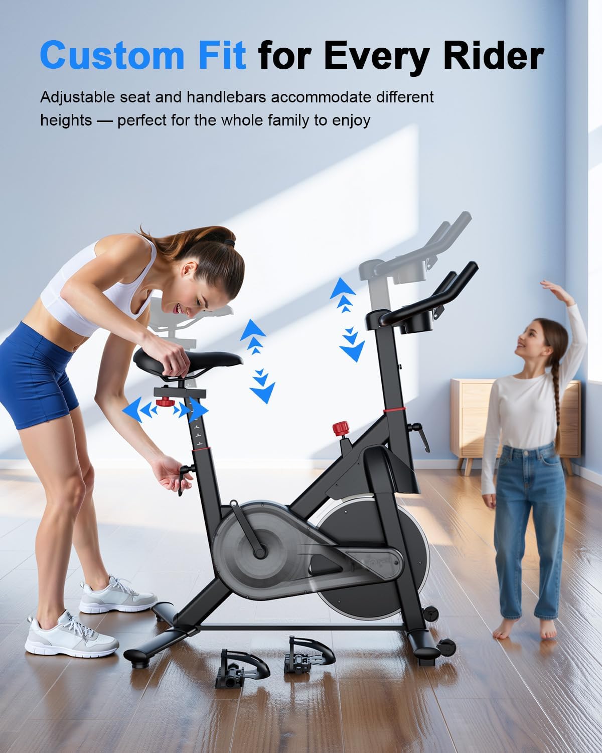Superun Exercise Bike, Stationary Bikes for Home with Brake Pad, Low Noise Spin Bike with 300LBS Weight Capacity, Indoor Cycling for Home Gym with Pad Mount LCD Monitor and Cup Holder - Image 8