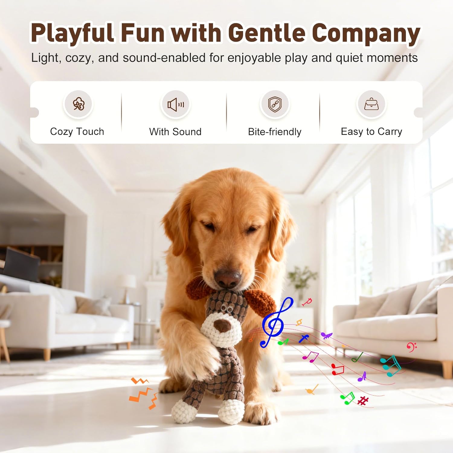 2026 New Dog Toys, Indestructible Plush Dog Toy for Aggressive Chewers, Interactive Squeaky Soft Puppy Chew Toy, Durable Teething Toys for Small Medium Large Dogs (Brown) - Image 2