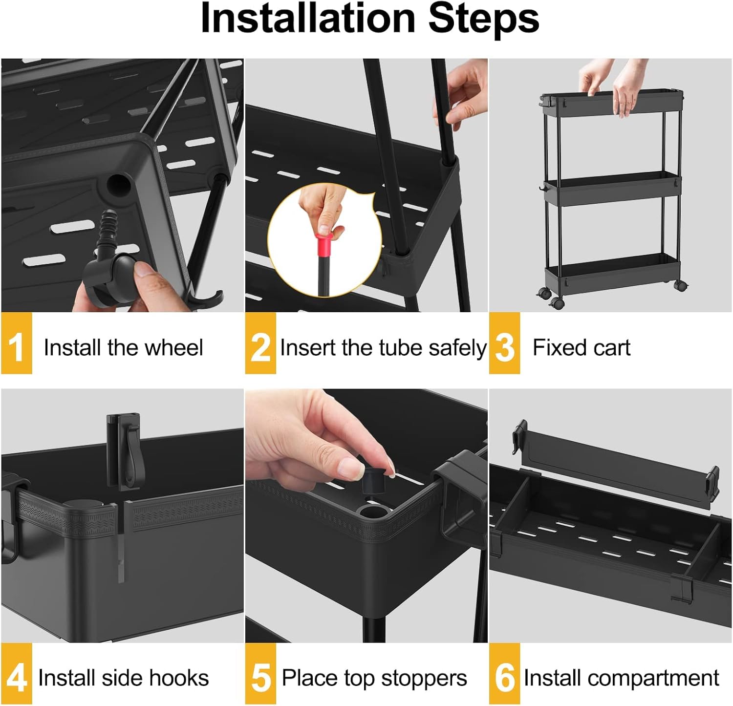 SPACELEAD Slim Storage Cart 4 Tier,Bathroom Organizer Rolling Utility,Mobile Shelving Unit Slide Out for Office, Kitchen, Laundry Room & Narrow Places,Black - Image 5