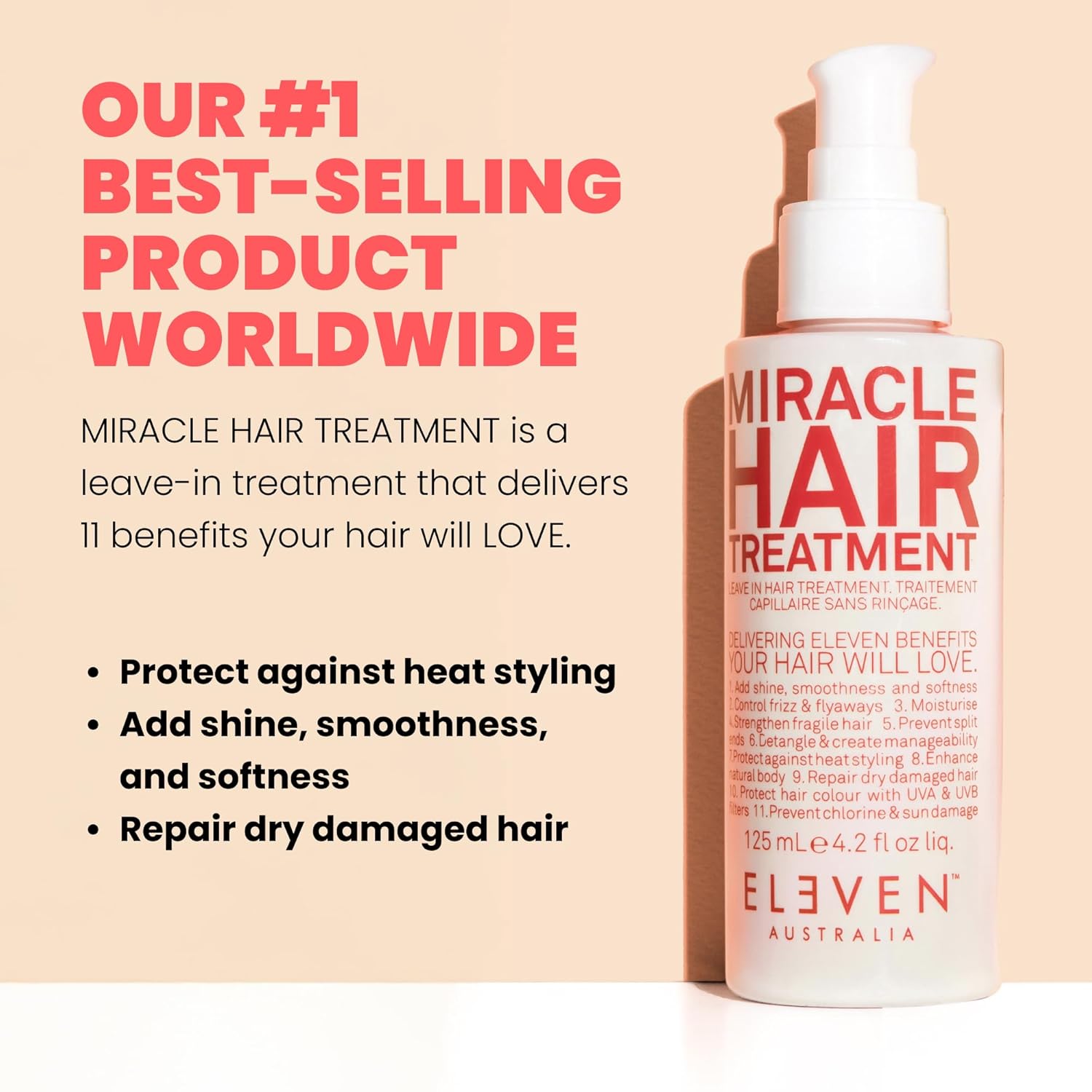 ELEVEN AUSTRALIA Miracle Leave In Conditioner Hair Treatment - Curly & Straight Hair Care Products for Women & Men, Heat Protection & Detangler, Frizz Control, Repairs Dryness, Moisturizing-4.2 fl oz - Image 2