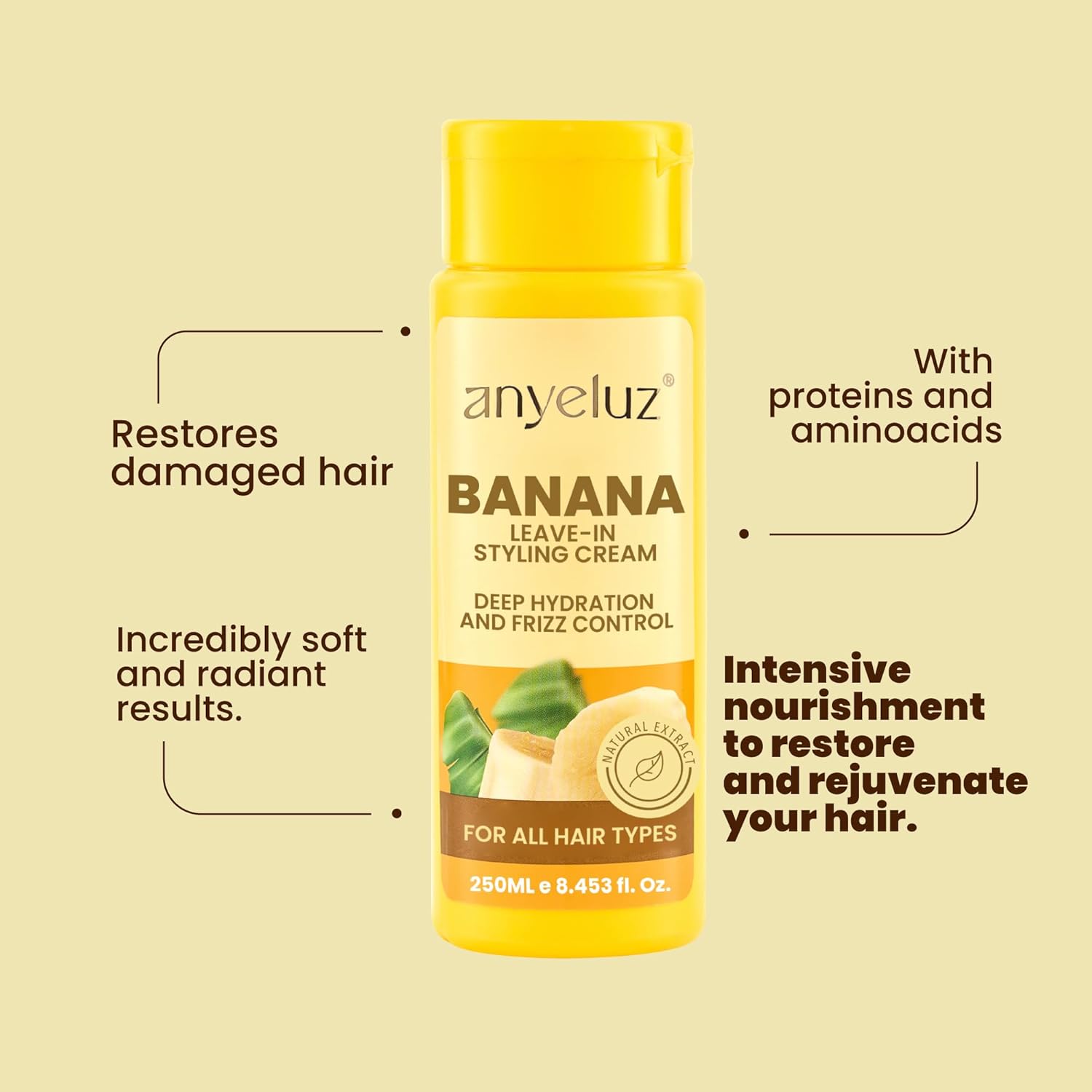 ANYELUZ Banana Leave-In Styling Cream - Leave-In Conditioner for Frizz Control and Shine, Strengthens and Smooths Hair - Image 5
