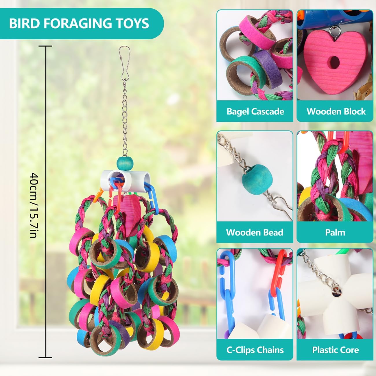 Bird Toys Conure Toys,Bird Parrot Foraging Shredder 24 Pcs Colorful Bagel Chewy Rings for Small Parrots Parakeets Conures Cockatiels Love Bird Cage Accessies (W) - Image 6