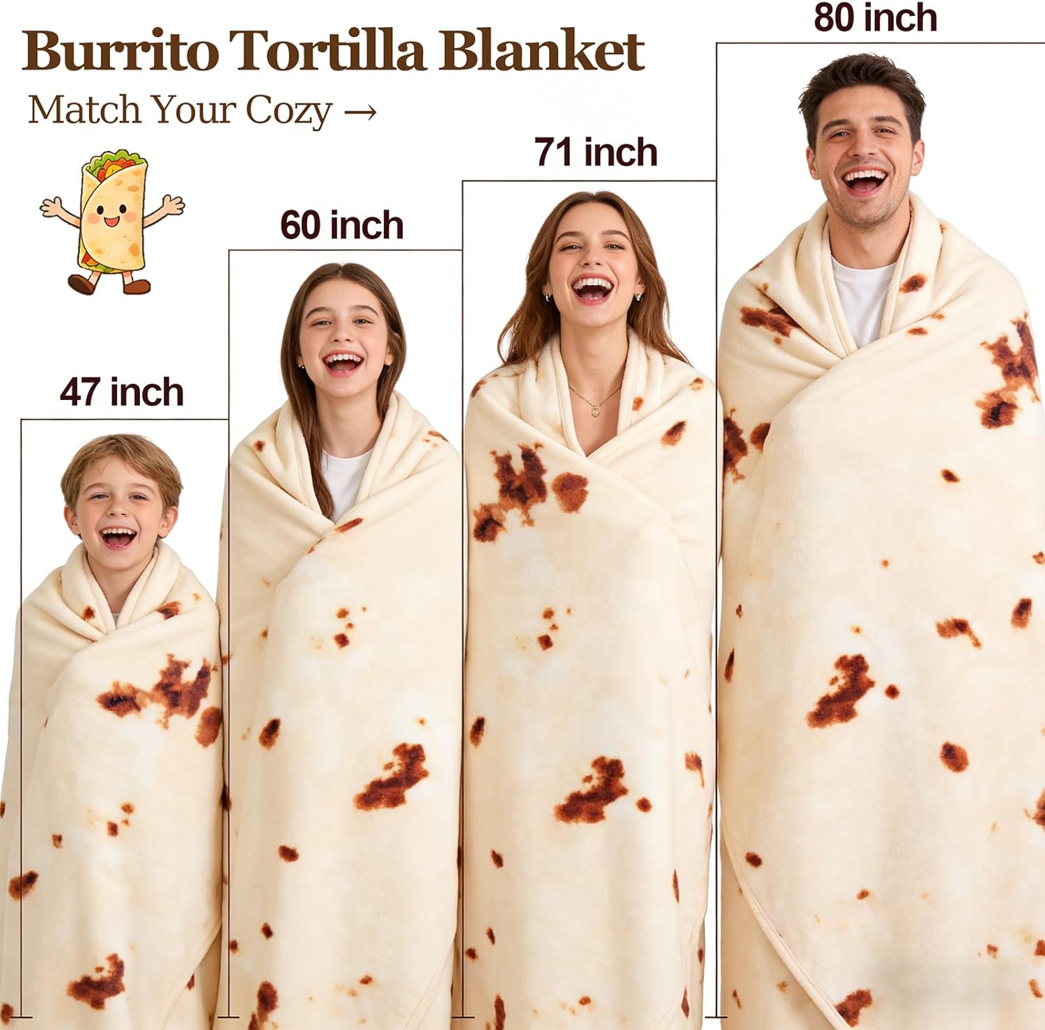 SeaRoomy Burritos Tortilla Blanket, Realistic Food Wrap Blanket Double Sided, Novelty Funny Tortilla Round Soft Blankets (Beige, 47 inches) - Image 3