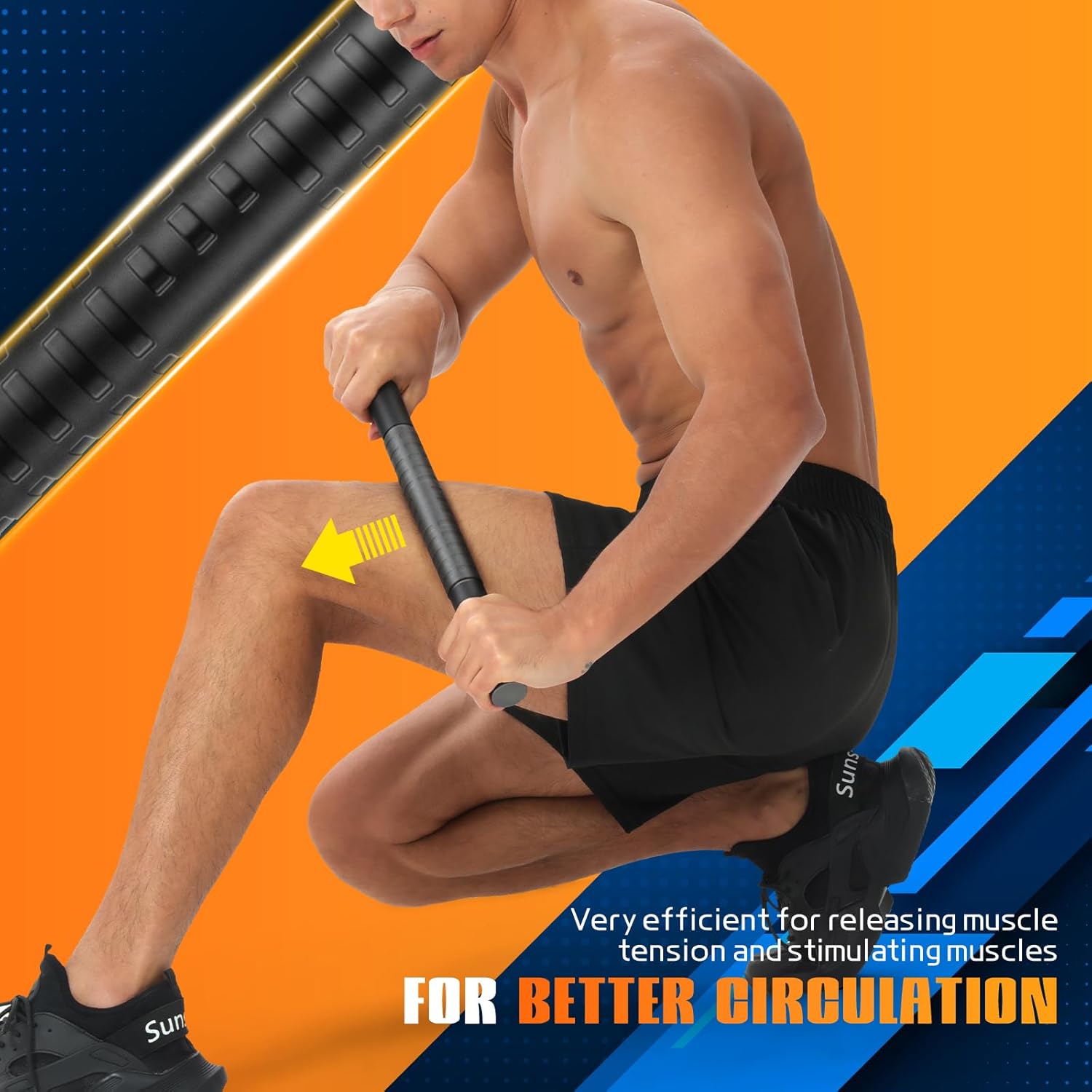 Muscle Roller Stick, Massage Roller for Muscle Deep Tissue Massage, Calf Roller for Myofascial Release, Therapy Roller Stick for Back, Legs, Arms, Waist, and Shoulders Full Body Use (Black) - Image 3