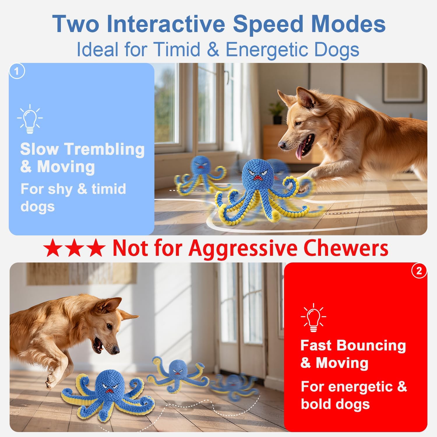 Interactive Dog Toys Octopus,Durable Automatic Jumping Dog Toy to Keep Them Busy,Squeaky Moving Tug of War Doggie Toy,USB Rechargeable,Not for Aggressive Chewers (Blue) - Image 2