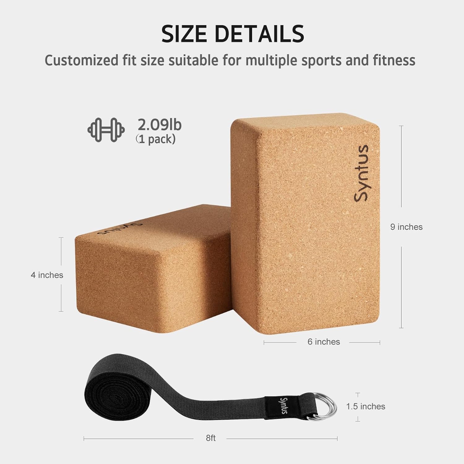 Syntus Yoga Block and Yoga Strap Set, 2 Soft Non-Slip Yoga Blocks 9×6×4 inches, 8FT Metal D-Ring Strap for Yoga, General Fitness, Pilates, Stretching and Toning - Image 2