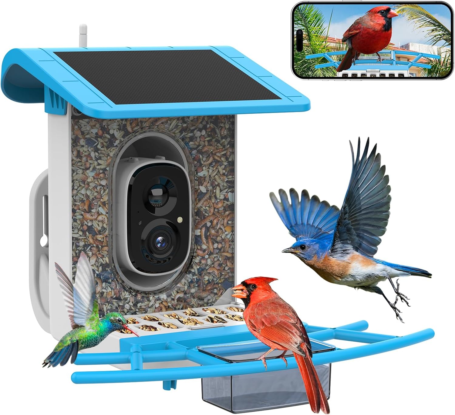 SMONET Bird Feeder with Camera B300: Smart Birdhouse Camera AI Recognition Solar Powered,Outdoor Wireless WiFi Birdfeeder Watching Live Video,Funny Birthday Gifts for Mom Mother Grandma Daughter