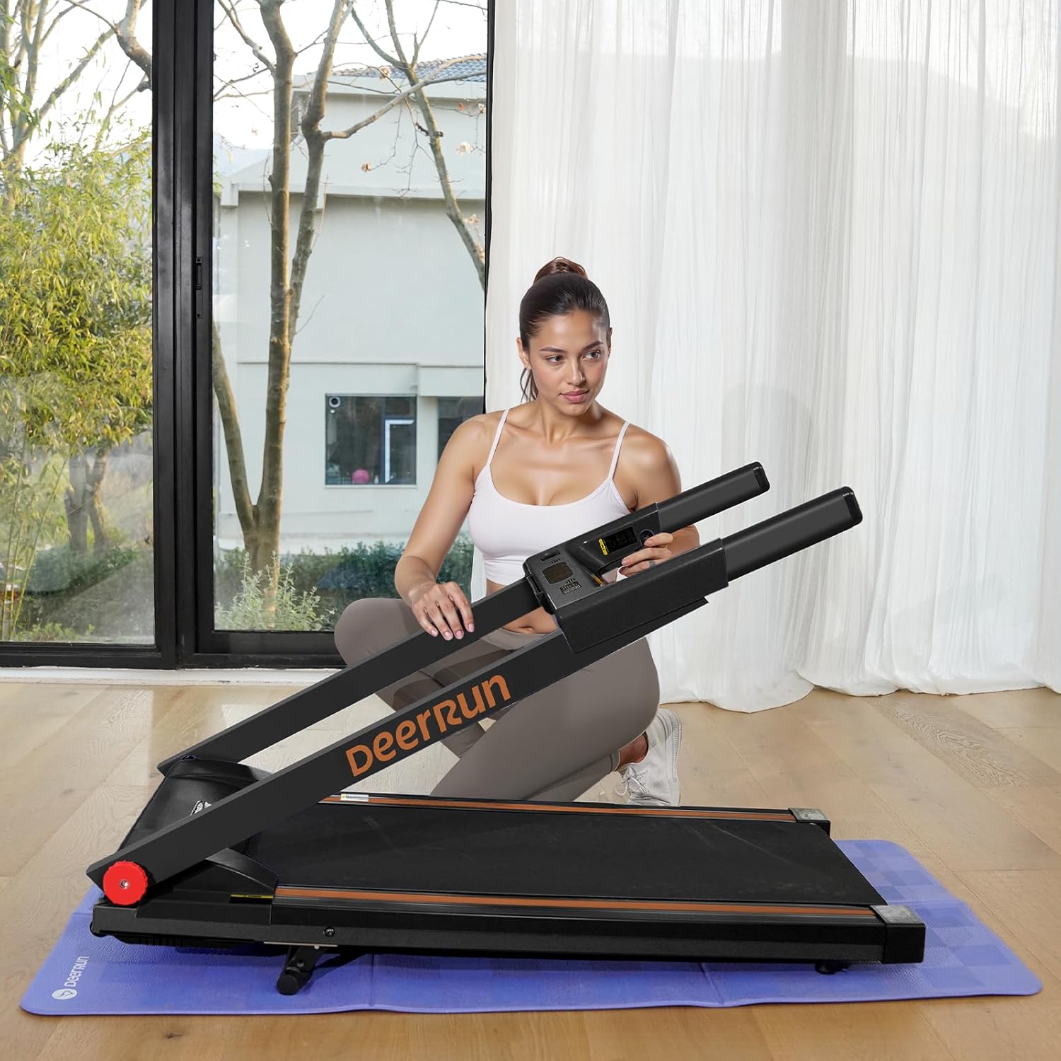 DeerRun Foldable Treadmill for Home with 5% Manual Incline and Handlebar, 0.6–7.5 MPH for Walking and Running, 3.0 HP, 300 lb Capacity, App & Remote Control - Image 4
