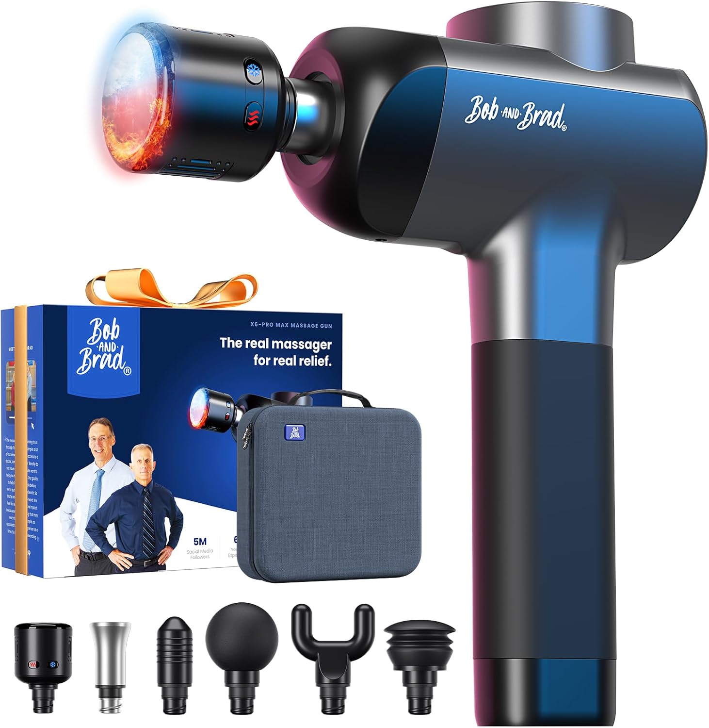 BOB AND BRAD X6 Pro Max Massage Gun with Heat-Cold and Metal Head Therapy, Percussion Deep Tissue Massager Gun for Athletes, Electric Muscle Massage Gun with 6 Replacements