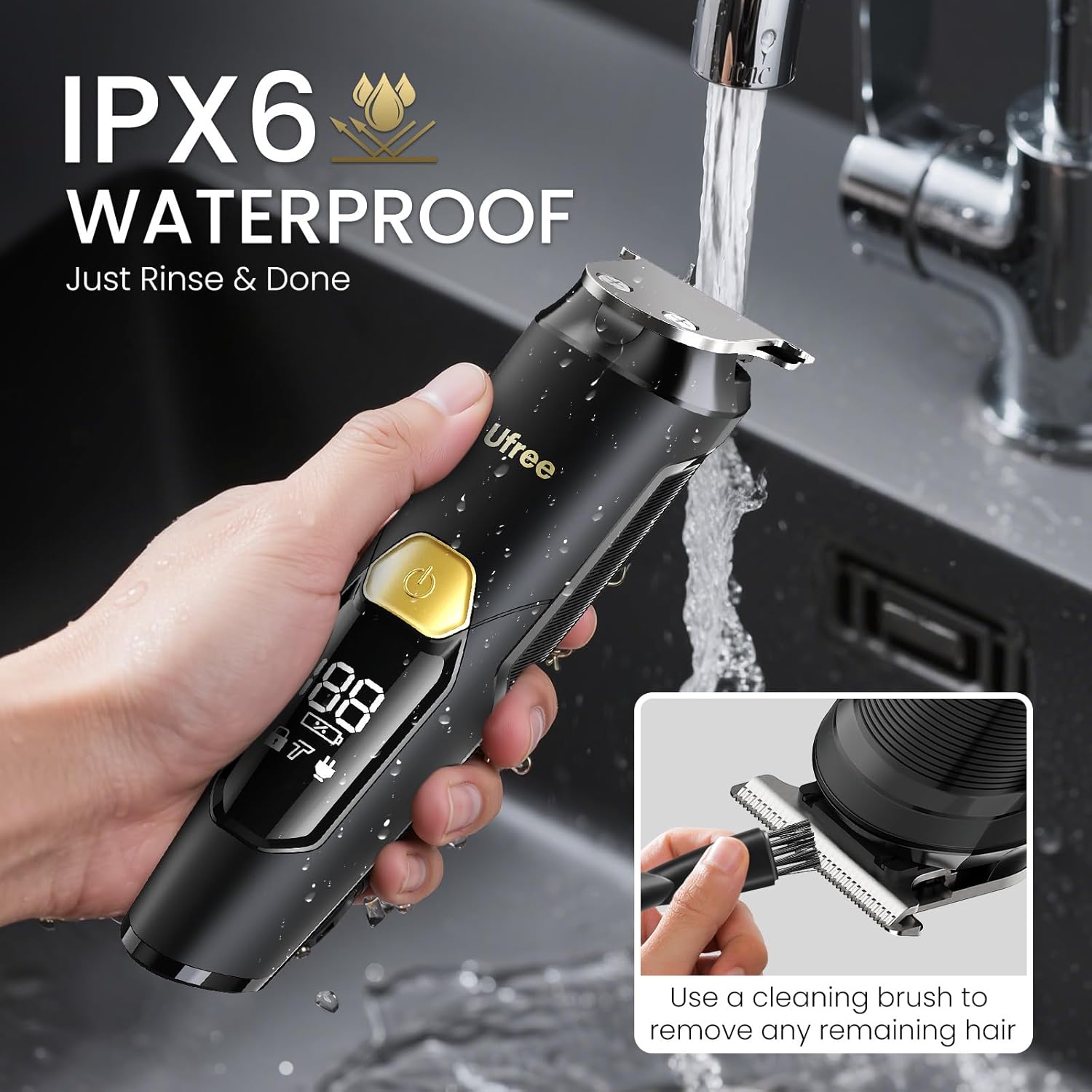 Ufree 3-in-1 Beard Trimmer for Men, Valentine Gifts for Men, IPX6 Waterproof Men's Electric Razor Shaver for Mustache, Professional Hair Trimmer Clippers, Type-C Body Grooming Kit - Image 6