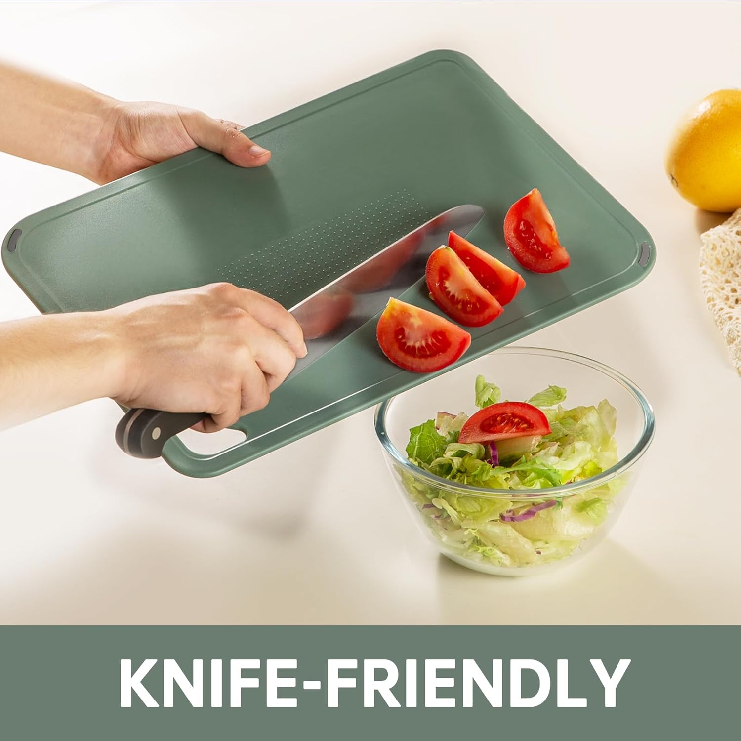 Plastic Cutting Board Set of 3-Cutting Boards for Kitchen BPA Free, Large-Small Chopping Boards Non-Slip for Cooking Camping Dishwasher Safe, Reversible, with Grip Handle, 15"×10"×0.6" Green - Image 2