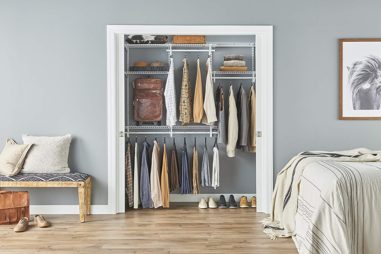 ClosetMaid ShelfTrack Wire Closet Organizer System, Adjustable from 4 to 6 Ft., With Shelves, Clothes Rods, Hardware, Durable Steel, White - Image 3
