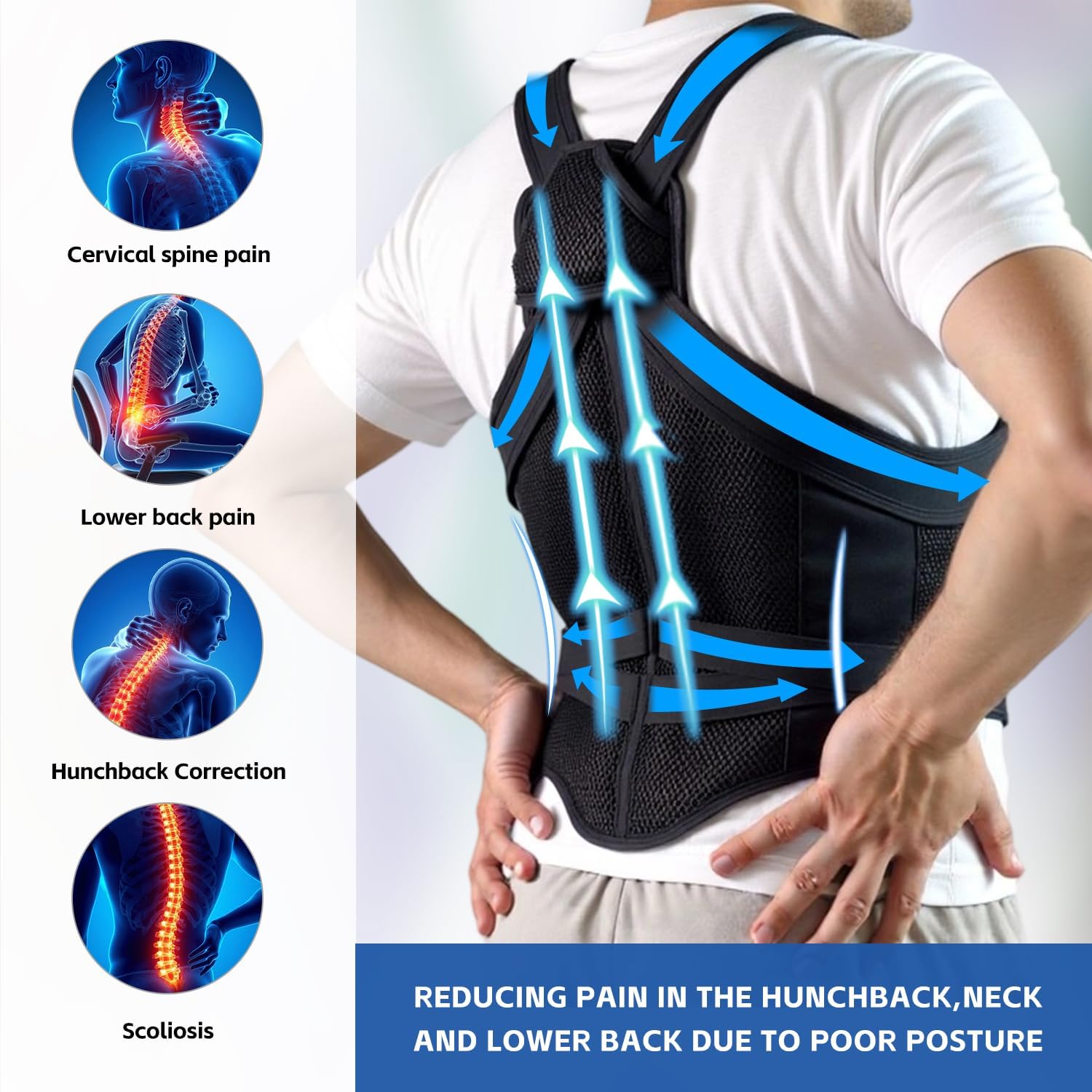 Back Brace Posture Corrector for Men & Women, Upgraded Full Back Support with Adjustable Shoulder Straightener and Waist Support Straps, Breathable Back Brace for Office Work, Long Sitting & Daily Wear, Comfortable Posture Support for Upper & Lower Back Medium - Image 3