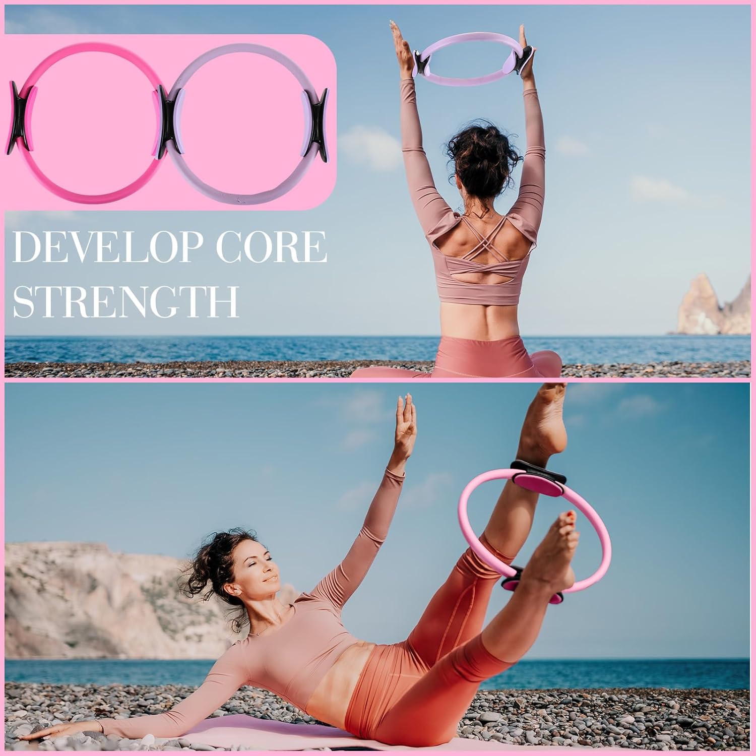 Poen Pilates Equipment Kit for Home Workout Pilates Ring and Ball Set for Women 12'' Circle Yoga Fitness Essentials Kit with Resistance Bands, Yoga Strap, Socks,Bag - Image 3