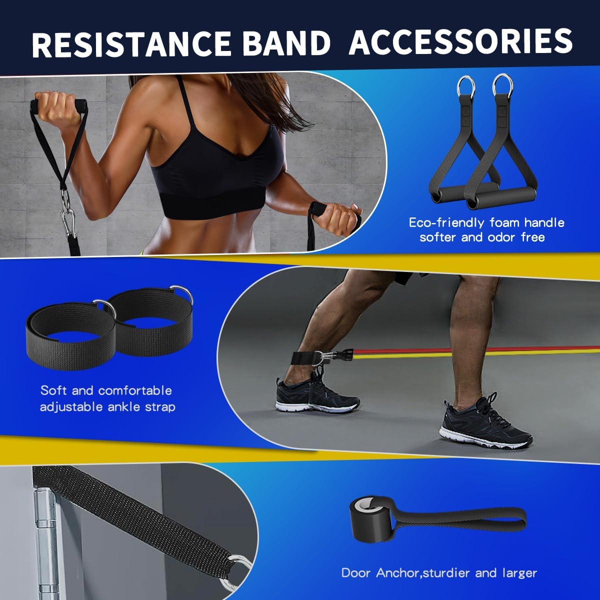 WHATAFIT Resistance Bands Set with Handles - Exercise Bands Home Gym Strength Training Equipment, Includes Door Anchor & Ankle Straps for Full Body Workout Bands, Physical Therapy - for Men and Women - Image 4