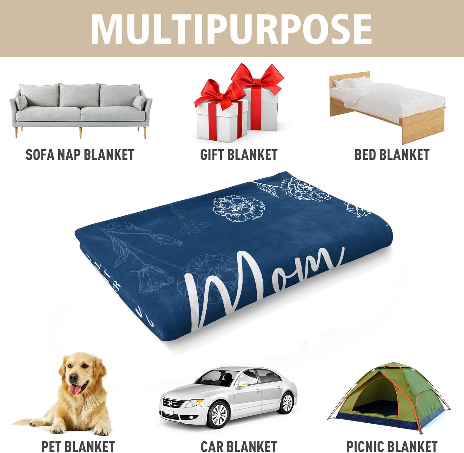 GiltGlimmer Gifts for Mom, Mom Birthday Gifts Blanket, Moms Gift for Women from Daughter Son, We Love You Present for Mother Mommy Mothers Day Christmas 60" x 50", Blue - Image 7