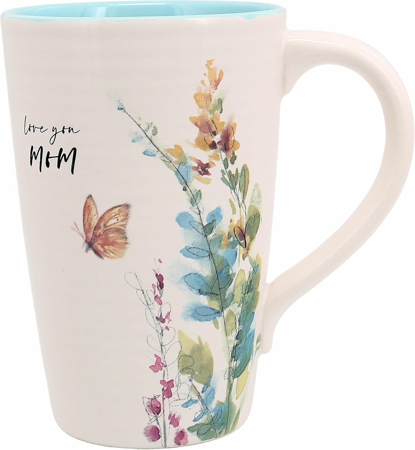 Pavilion Gift Company - Mom 17-ounce Cup, Floral Pattern Coffee Mug, Butterfly Coffee Cup, Spring Summer Kitchen Ideas, Mom Gifts Microwave & Dishwasher Safe, 1 Count, Cream