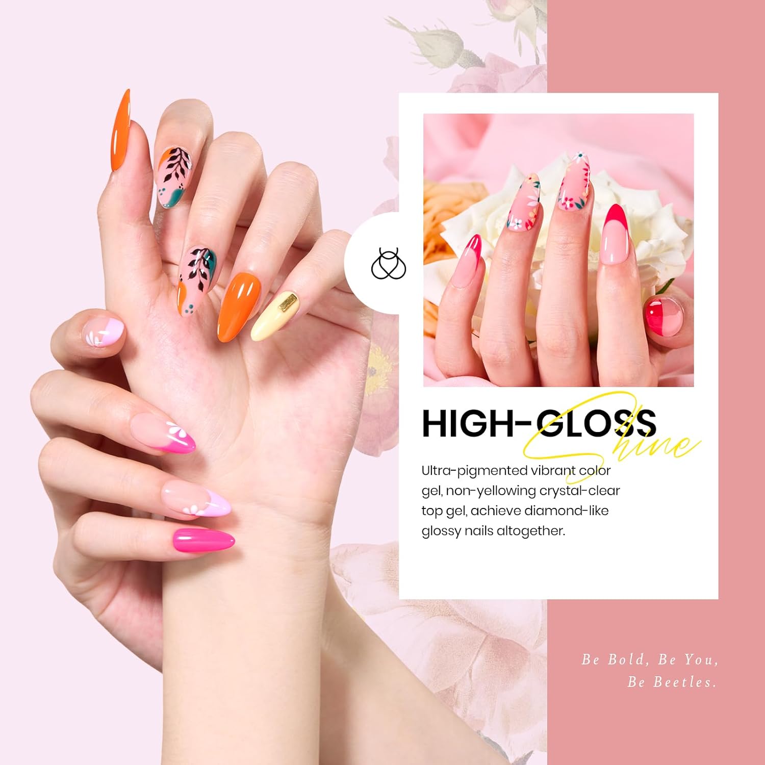 beetles Spring Gel Nail Polish Set - 36 Colors Verse of Flower Gel Nail Kit Pink White Black Red Purple Blue Yellow Gel Colors & 3Pcs Base Top Coat Soak off UV Home Salon Easter Gift for Women - Image 4