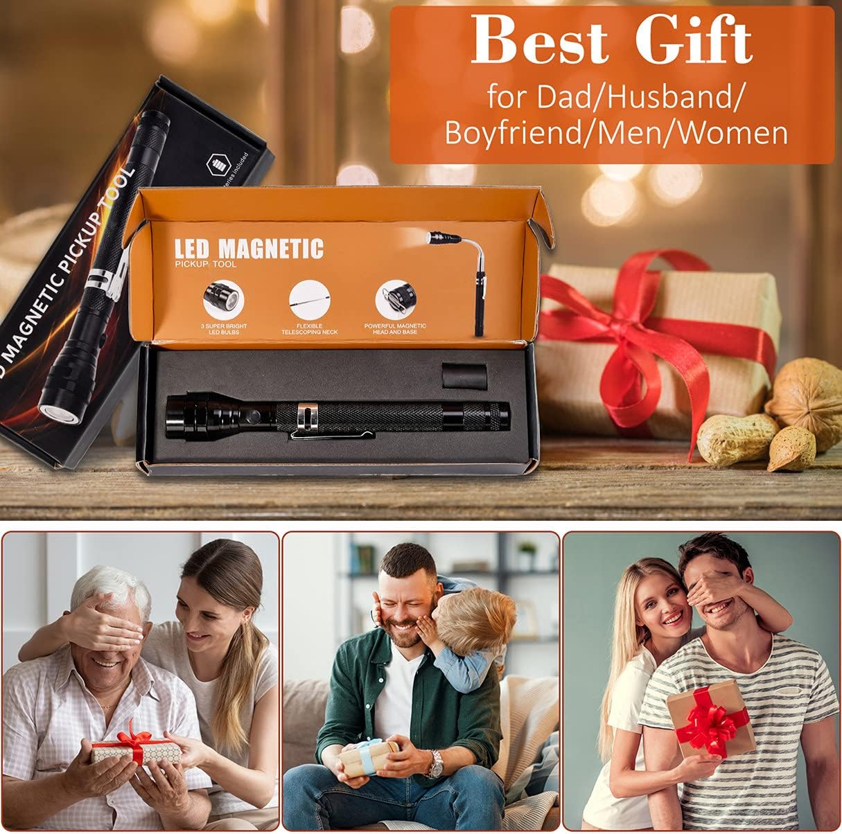 Magnetic Flashlight Easter Gifts for Men, Fathers Day Dad Gifts, Stocking Stuffers for Men Adults, Pickup Tool Cool Extendable Magnet Telescoping Gadgets Birthday for Him Handyman - Image 5