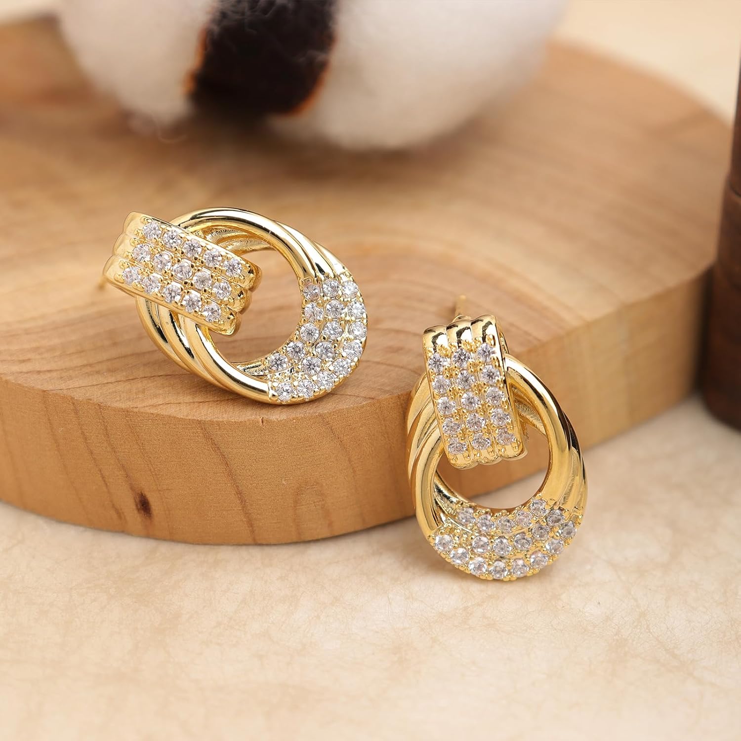Jean Beau Chunky Gold Stud Earrings for Women Trendy Gold Plated Dangle Drop Wedding Prom Birthday Fashion Office Jewelry Gift - Image 5