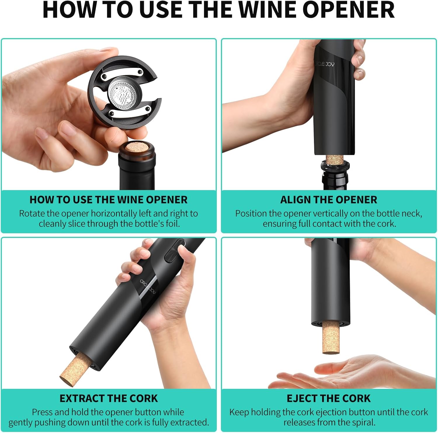 CIRCLE JOY Rechargeable Wine Opener Electric Wine Bottle Opener 7-in-1 Wine Gift Set with Electric Vacuum Pump, Charging Station, Foil Cutter, Wine Aerator Pourer and 2 Wine Stoppers - Image 5