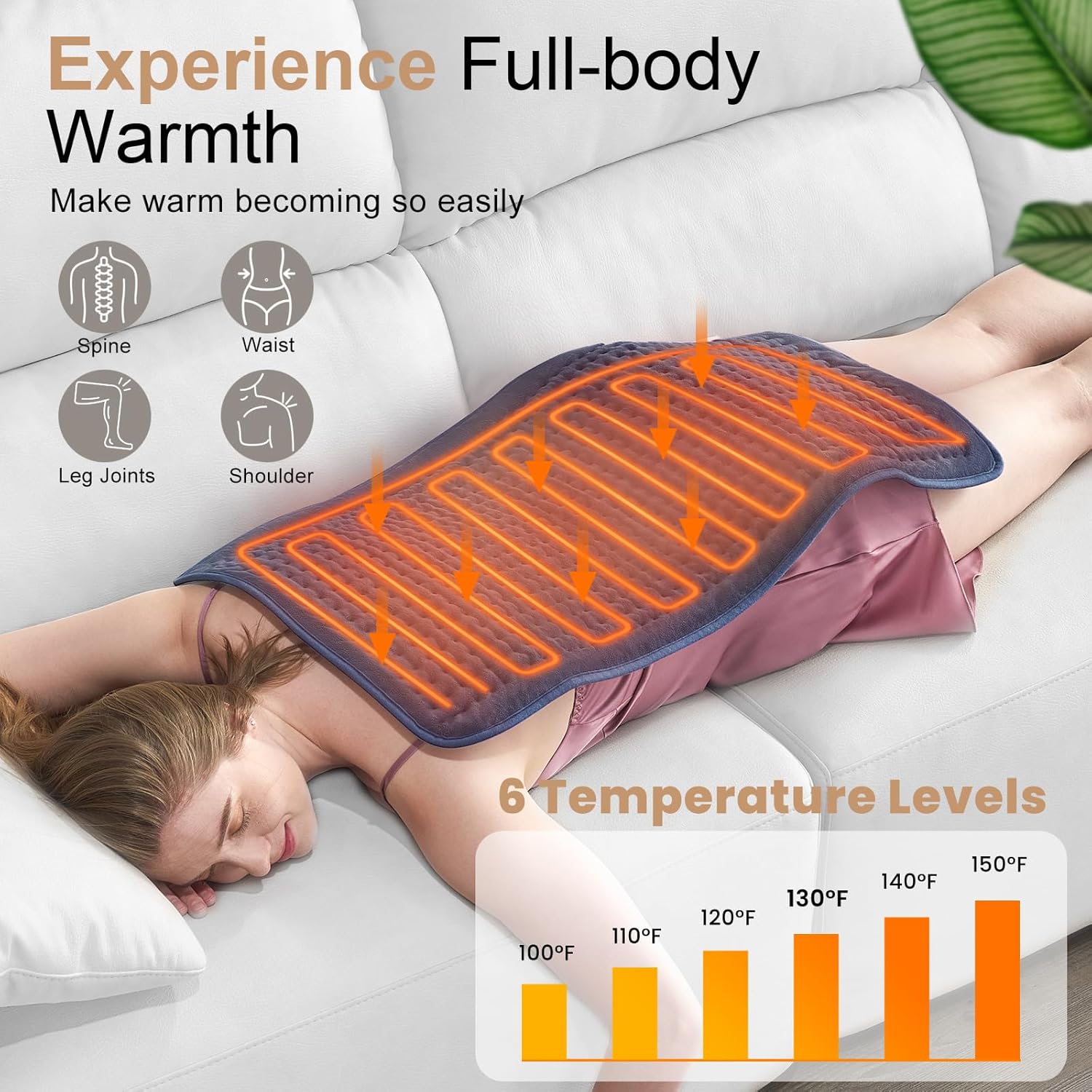 VAAGHANM Heating Pad: 33 x 17 inches Electric Heating Pad for Back -Extra Large Heat Pad for Shoulder/Neck/Knee/Arms - Upgraded 6 Timer & 6 Temperature Controller -Auto Shut Off - Image 3