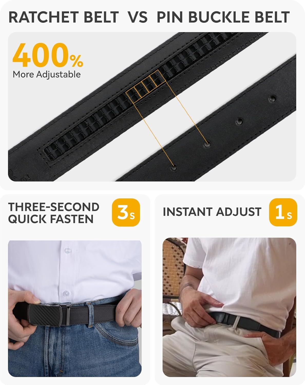 CHAOREN Mens Belt - Mens Ratchet Belt Leather 1 3/8" for Dress Pant - Micro Adjustable Belt Fit Everywhere - Image 4