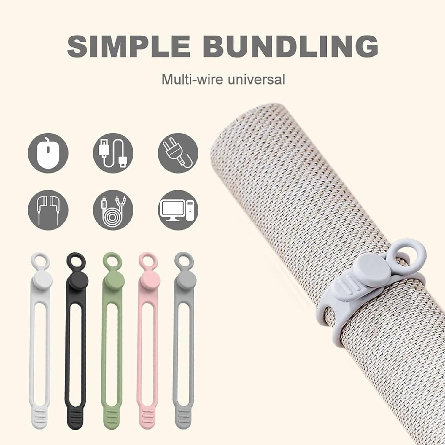 Data Cable Organizer, 2026 Upgrade Silicone Headphone Organizers, Silicone Cable Ties Reusable Cable Management Organizers Multipurpose Elastic Cord Organizer for Bundling and Fastening Cables (10Pcs) - Image 5