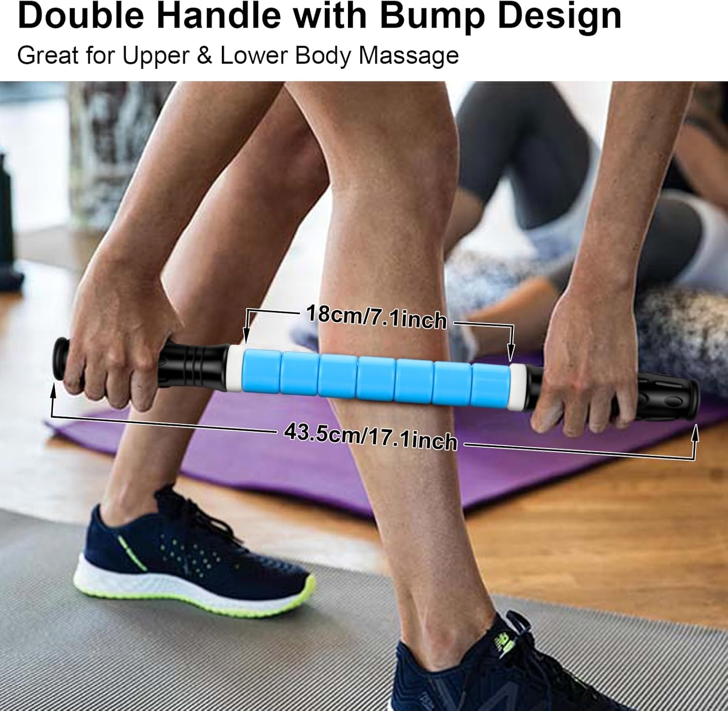iGreely Premium Muscle Roller The Ultimate Massage Roller Stick 17 Inches Recommended by Physical Therapists Promotes Recovery Fast Relief for Cramps Soreness Tight Muscles Blue - Image 2