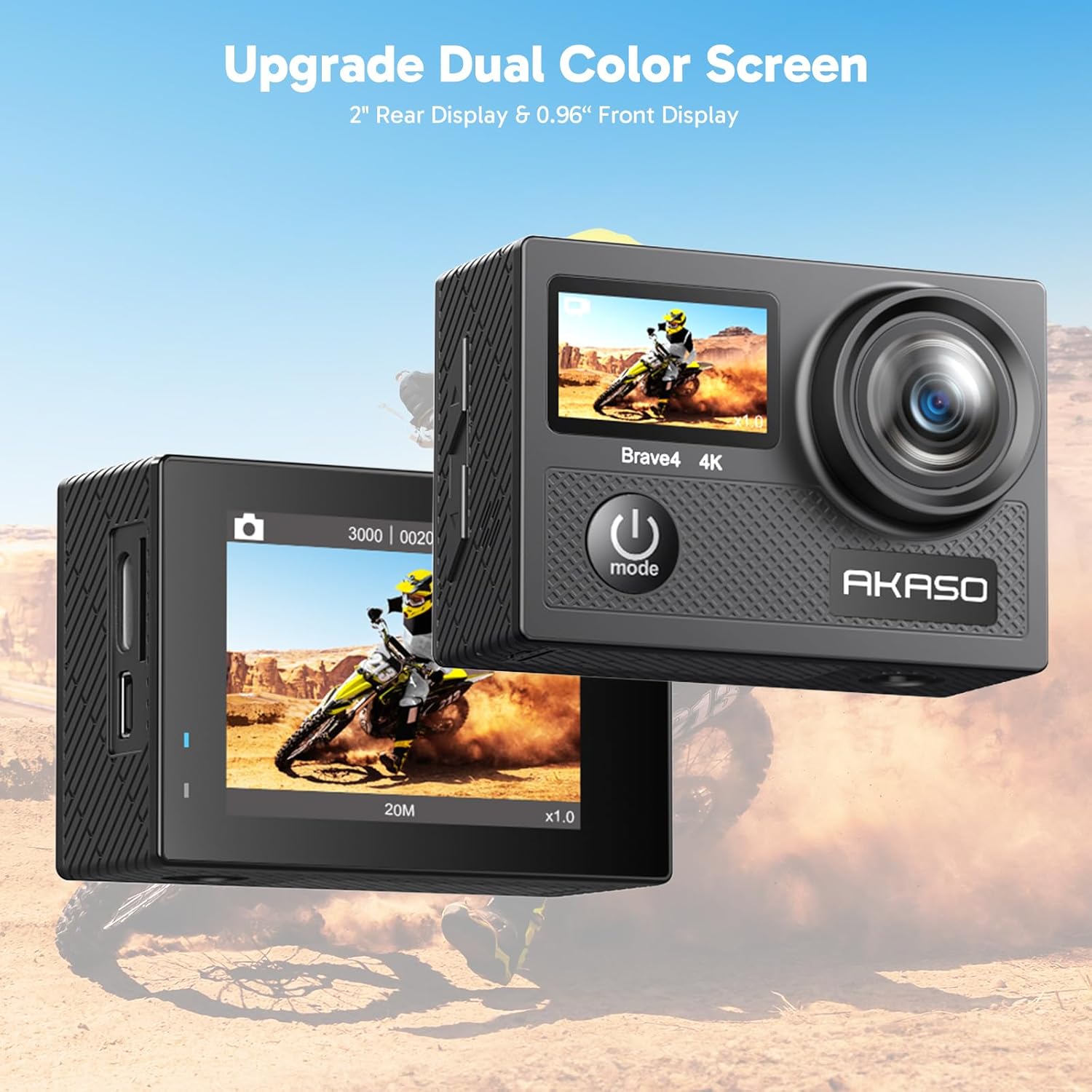 AKASO Brave 4 Action Camera 4K 30fps with 64GB MicroSD U3 Card Bicycle Helmet Accessories Kit Bundle, 20MP Ultra HD 131FT Waterproof Underwater Camera EIS WiFi Remote Control 5X Zoom Sport Cameras - Image 3