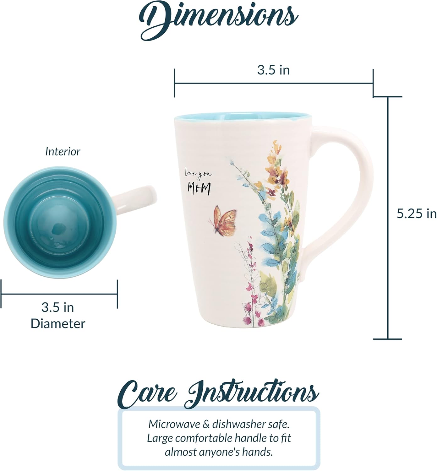 Pavilion Gift Company - Mom 17-ounce Cup, Floral Pattern Coffee Mug, Butterfly Coffee Cup, Spring Summer Kitchen Ideas, Mom Gifts Microwave & Dishwasher Safe, 1 Count, Cream - Image 3
