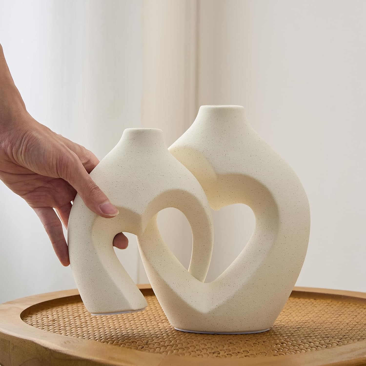 White Vases for Decor, Heart Shaped Ceramic Vase Set of 2, Nordic Heart Shaped Vases, Minimalist Decorative Vase for Table Centerpiece Wedding Dining Living Room Office House Decoration - Image 5