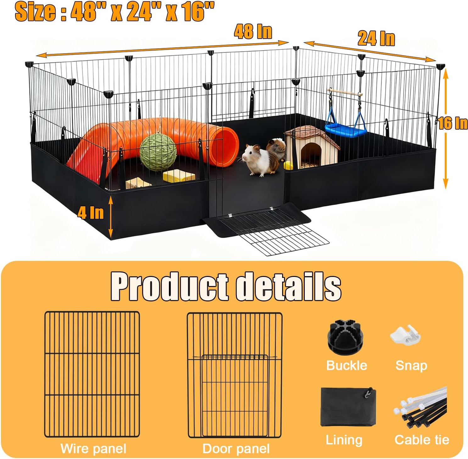Guinea Pig Cages DIY Small Animal Playpen with Waterproof Liner, Expandable Cage for Guinea Pigs, Metal Wire Yard Fence Rabbit Cage - Image 6